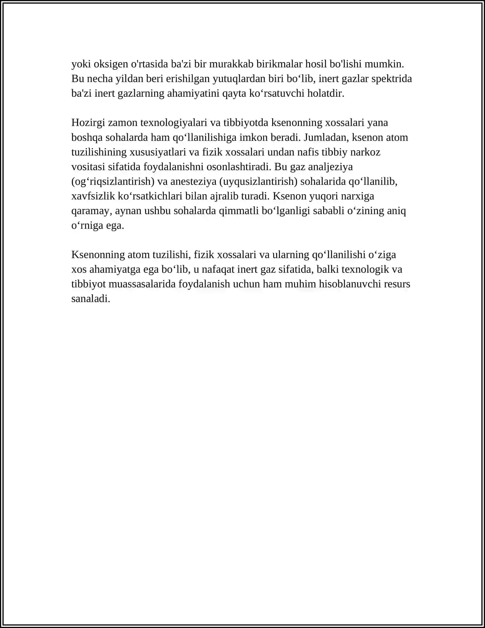 KSENONNING INERT XOSSALARI VA TIBBIY NARKOZ VOSITASI SIFATIDA QO‘LLANILISHI 4