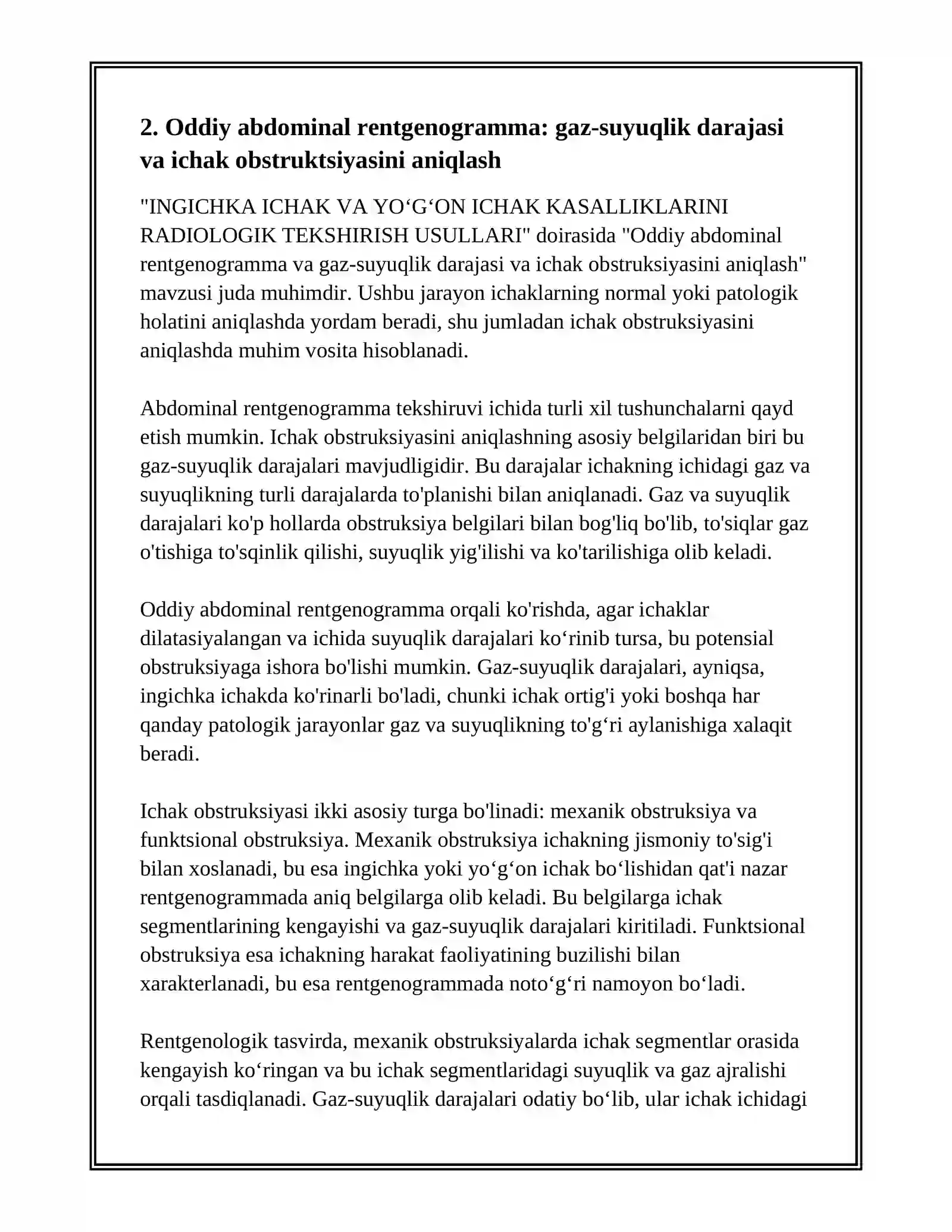 INGICHKA ICHAK VA YOʻGʻON ICHAK KASALLIKLARINI RADIOLOGIK TEKSHIRISH USULLARI 4
