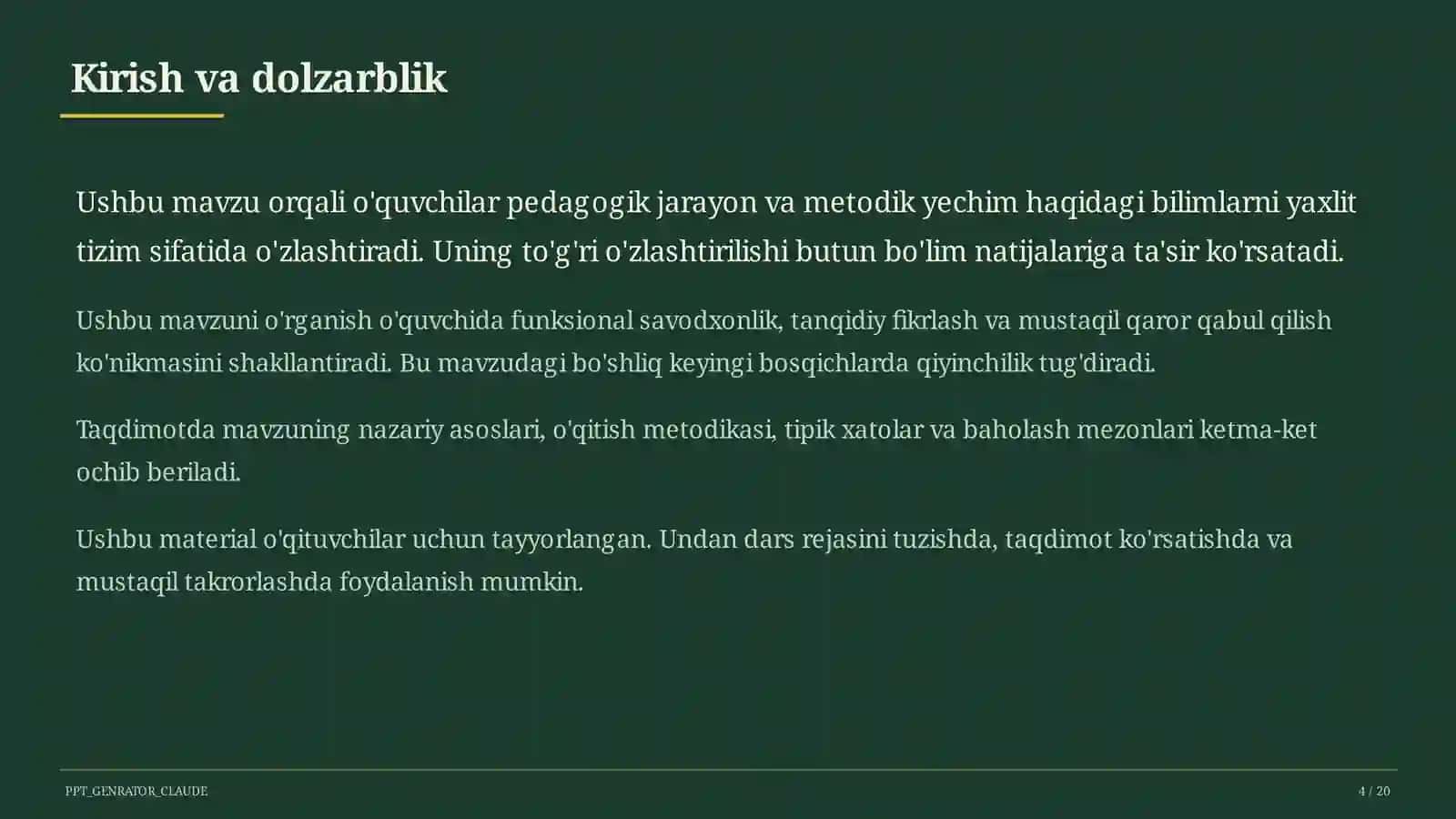 Dars rejasi 4