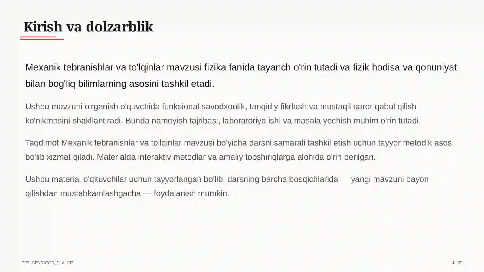 Mexanik tebranishlar va to'lqinlar (9-sinf) 4