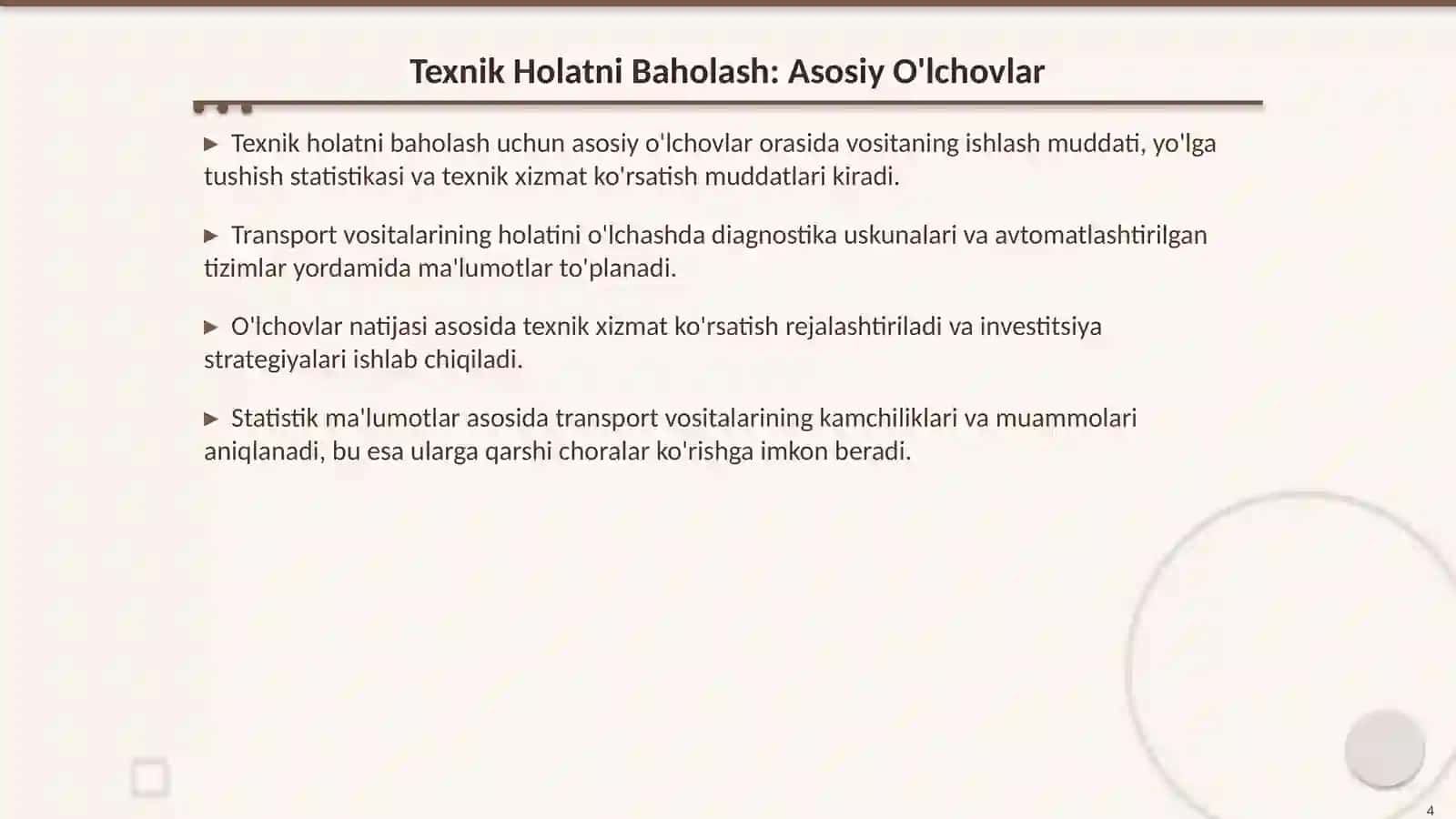 Transport Vositalarini Texnik Holatini Ko'zdan Kechirish 4