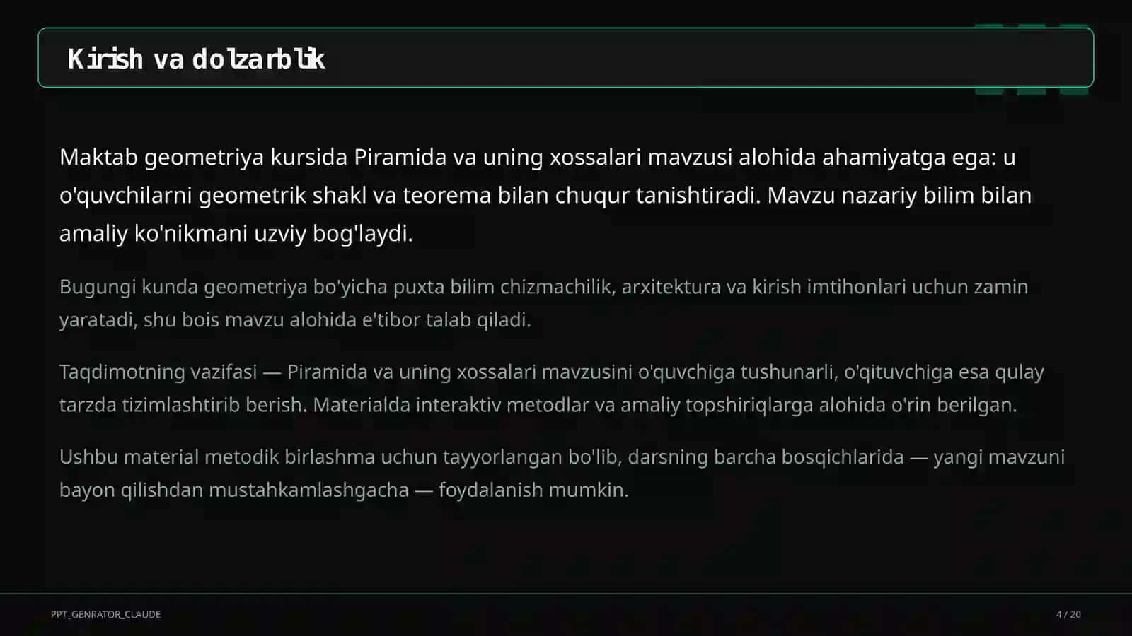 Piramida va uning xossalari (10-sinf) 4