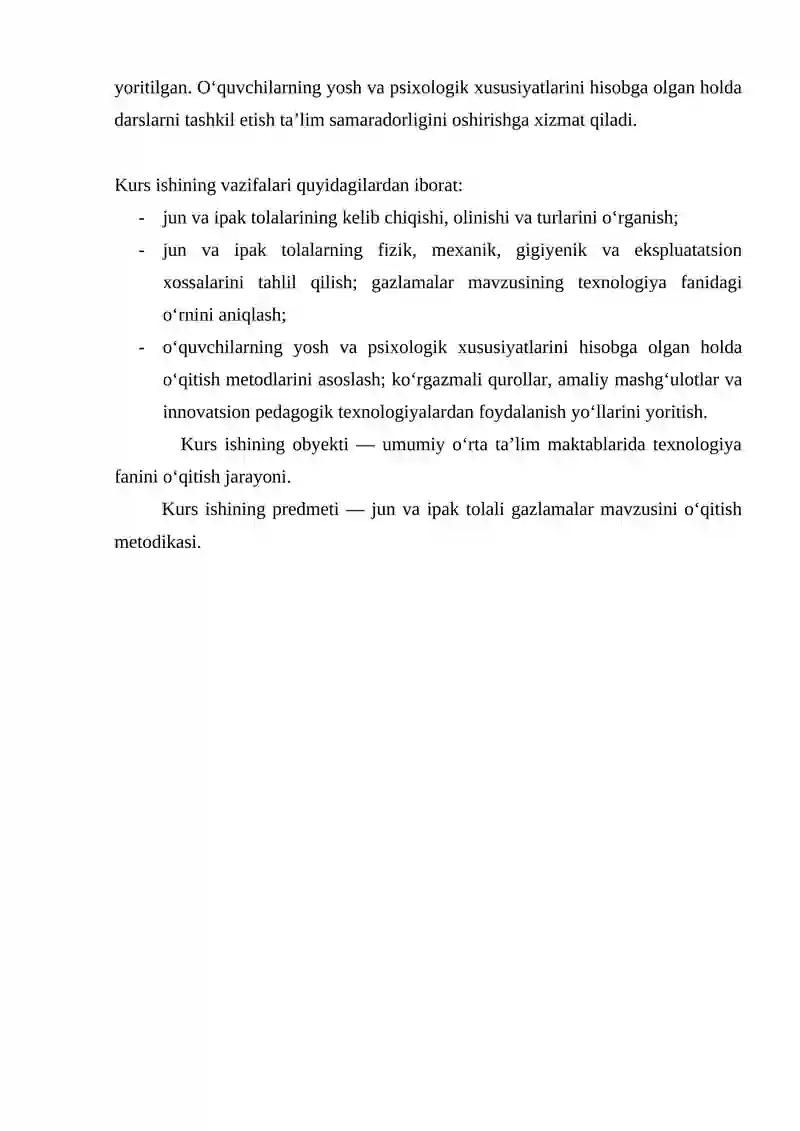 O'quvchilarga jun va ipak tolali gazlamalar ularning olinishi va hossalari mavzusini o'qitish metodikasi 4