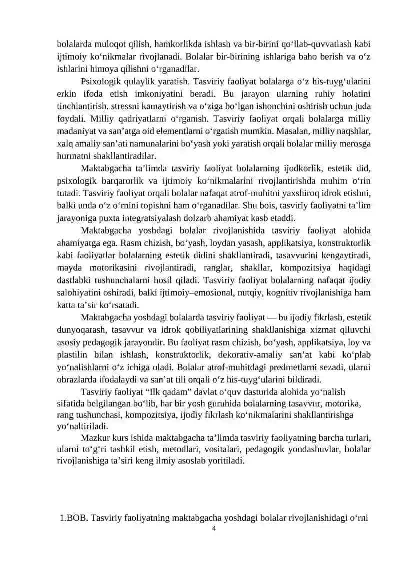Tasviriy faoliyatning maktabgacha yoshdagi bolalar rivojlanishidagi o‘rni 4