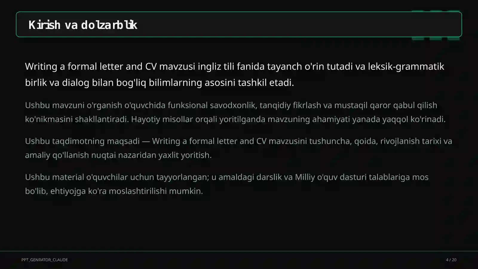 Tags (comma-separated): formal letter, CV, English language 4