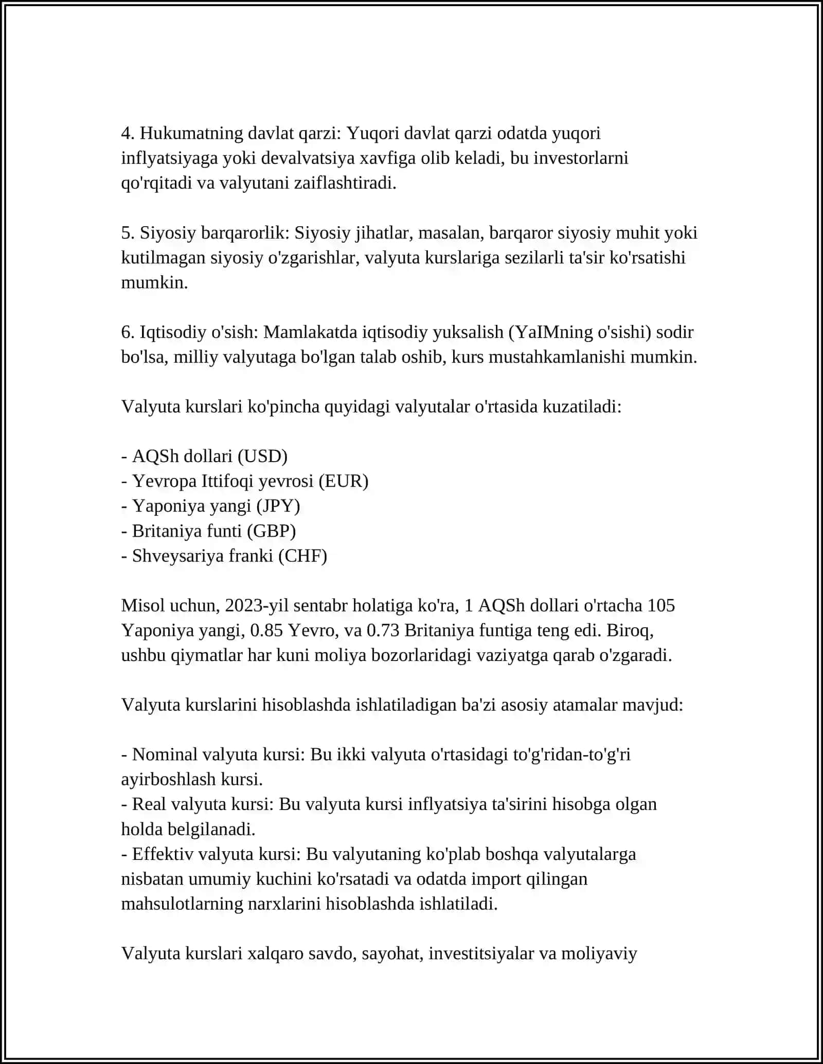 VALYUTA KURSI VA UNING IQTISODIY MOHIYATI 4
