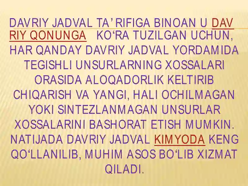 D.I.Mendeleyev davriy jadvali haqida tushuncha 4