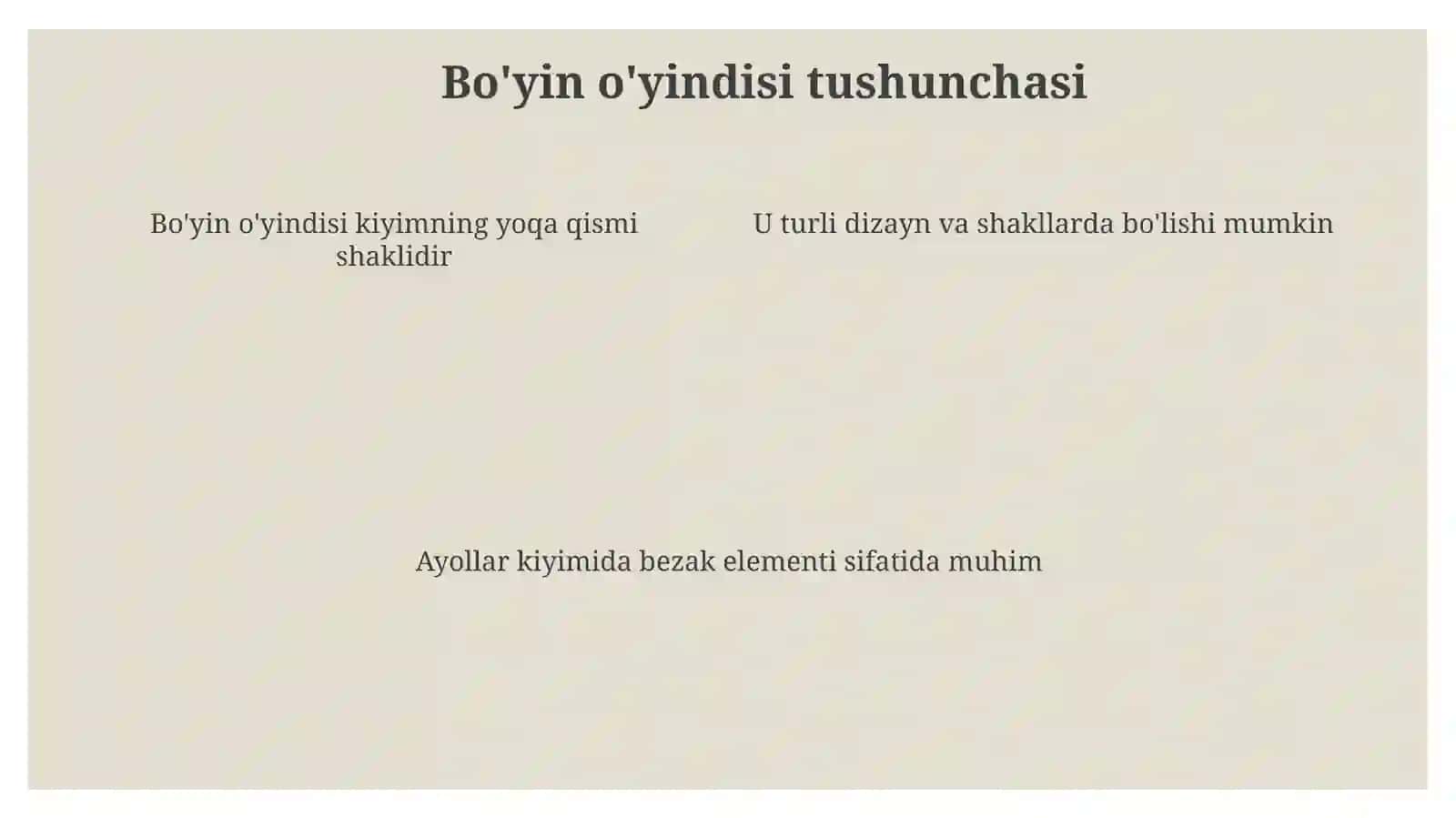 Ayyolarkiyimlariningbo'yino'yindilarigaishlovberishnamunalartayyorlash 4