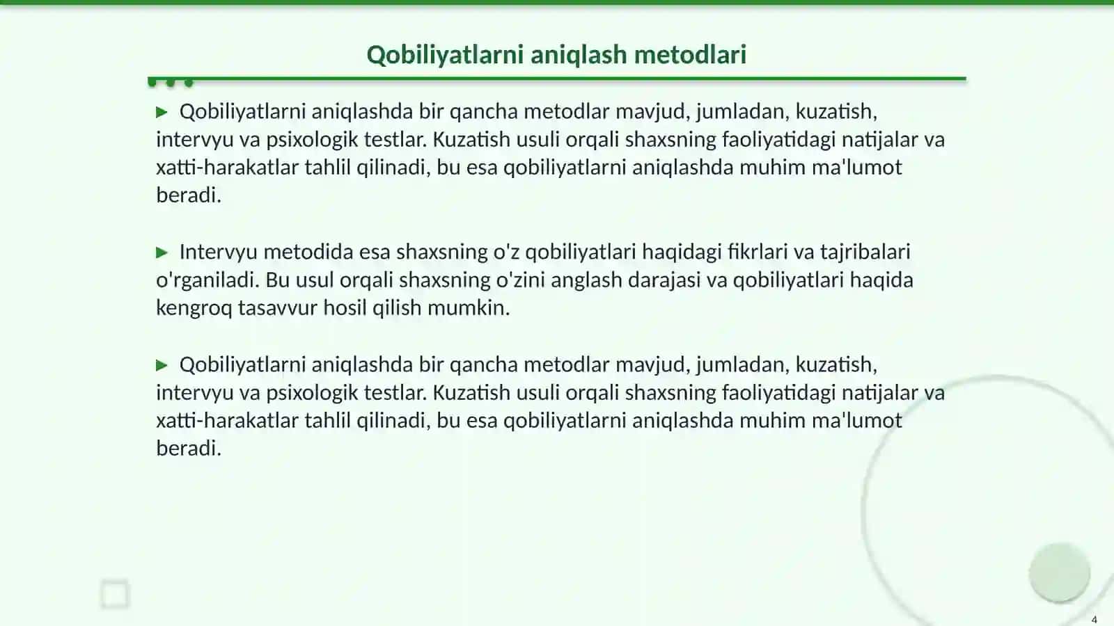 Qobiliyatlar diagnostikasi 4