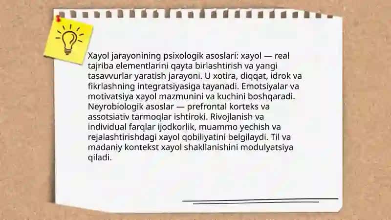 Xayol haqida tushuncha. Xayol jarayonlari va xayol turlari 4