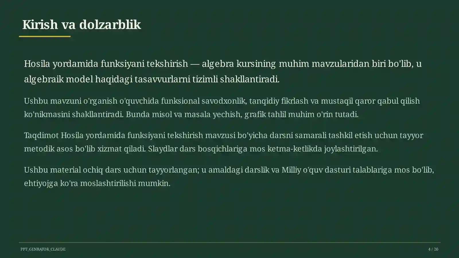 Hosila yordamida funksiyani tekshirish (11-sinf) 4