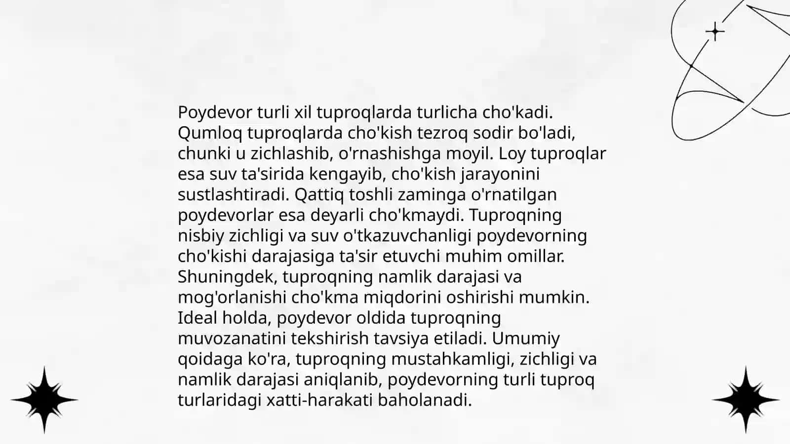 Poydevor chokishiga va bir necha poydevorlar chokishlari orasidagi farqiga inshoatning sezgirligi 4