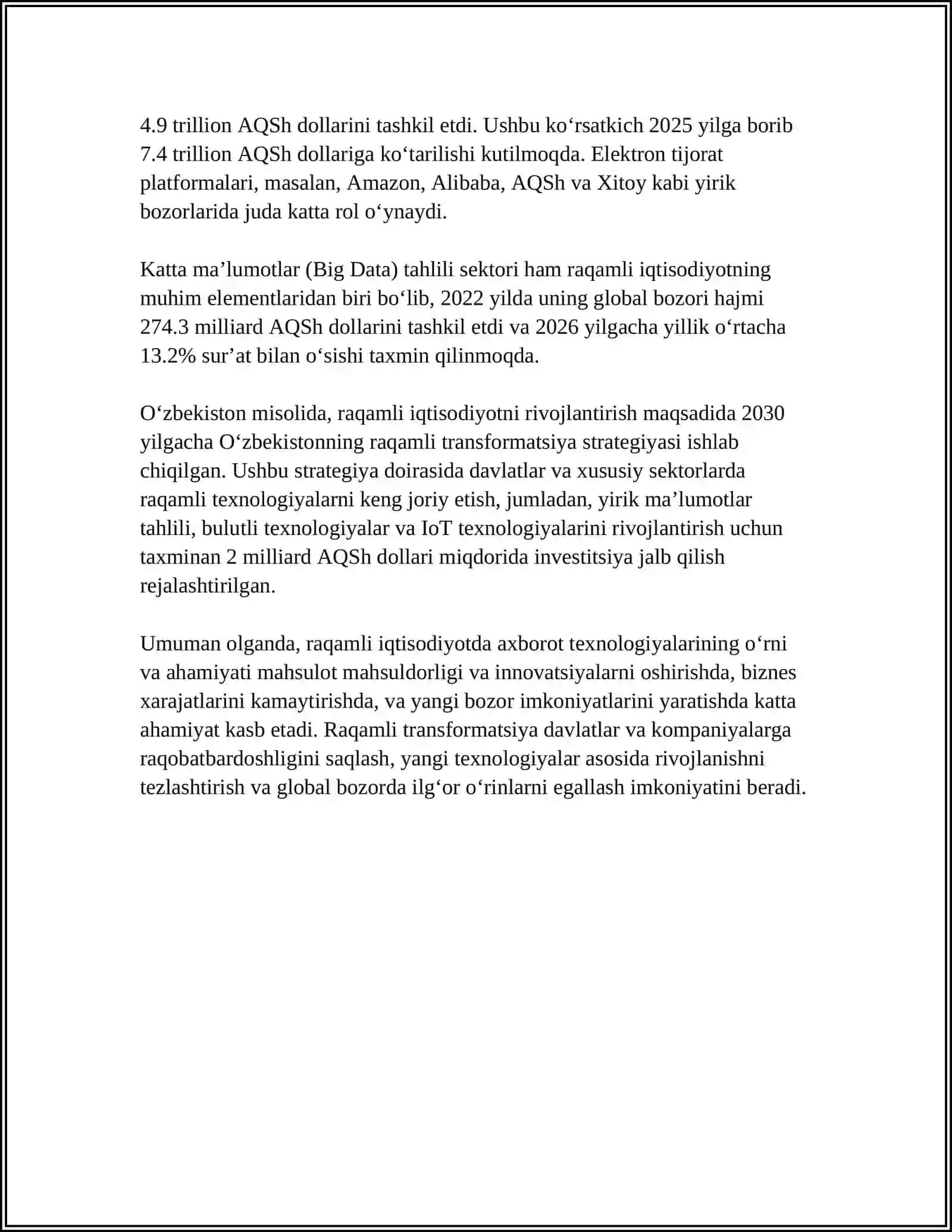 Raqamli iqtisodiyotni rivojlantirishda axborot kommunikatsiya texnologiyalarni o'rgani 4
