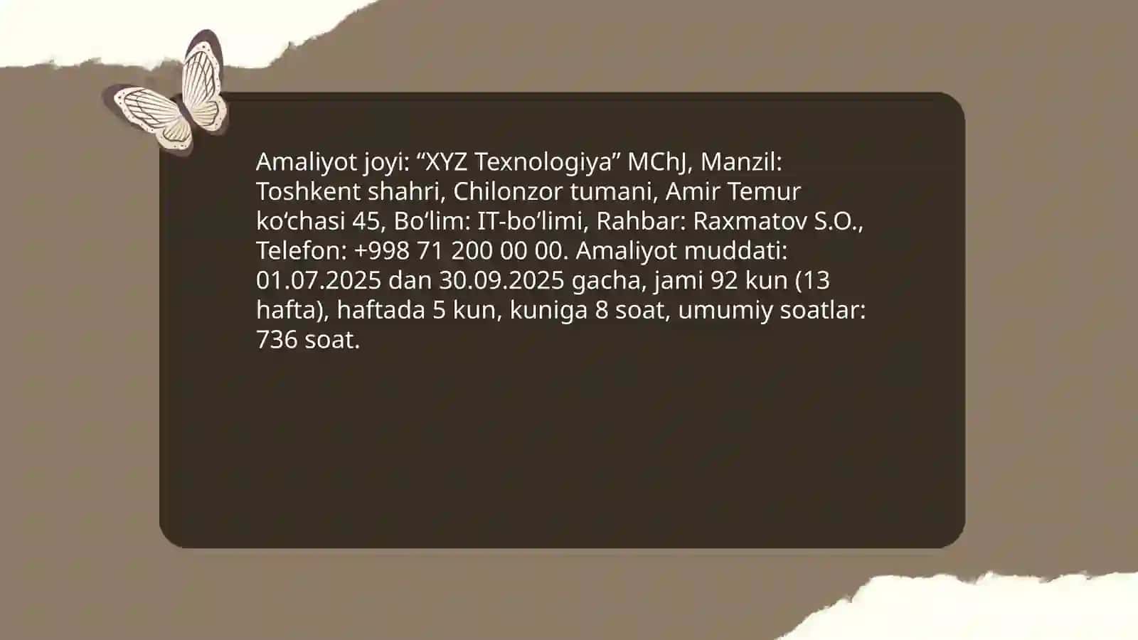 Amaliyot jarayonida bajarilgan ishlar hisoboti 4