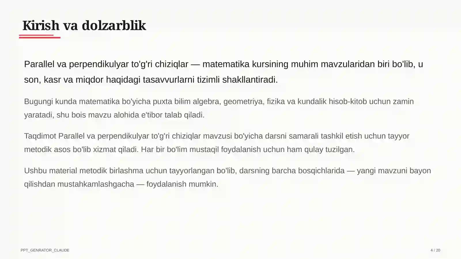 Parallel va perpendikulyar to'g'ri chiziqlar (6-sinf) 4