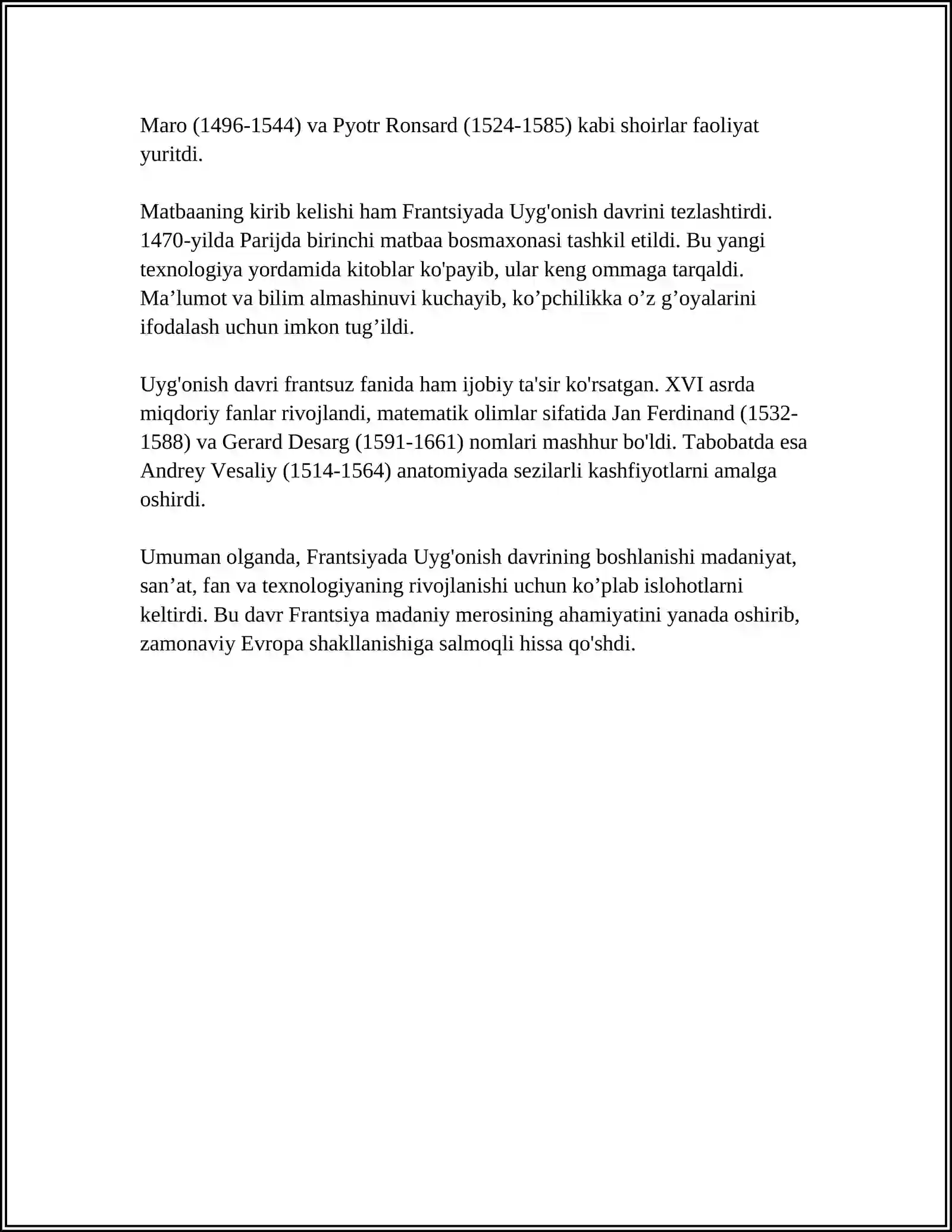 FRANSIYADA UYG'ONISH DAVRI 4