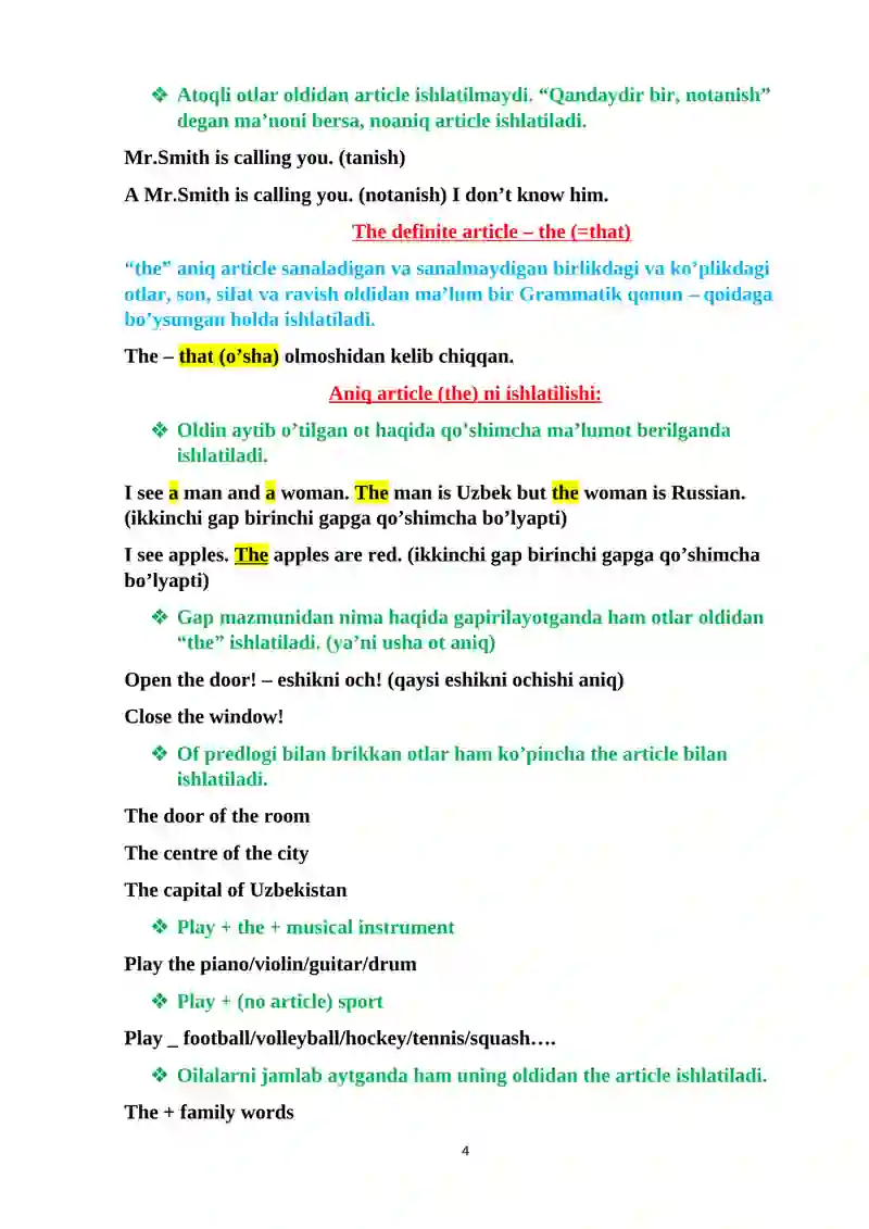 Articles and Their Usage 4