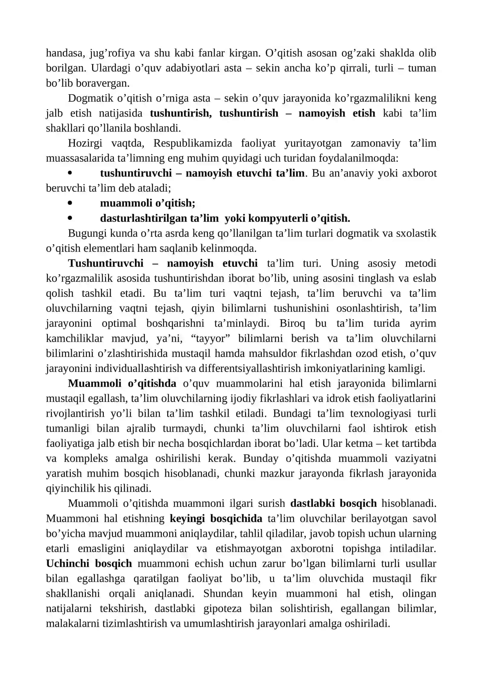 Ta'limni tashkil etish turlari, shakllari va vositalari 4