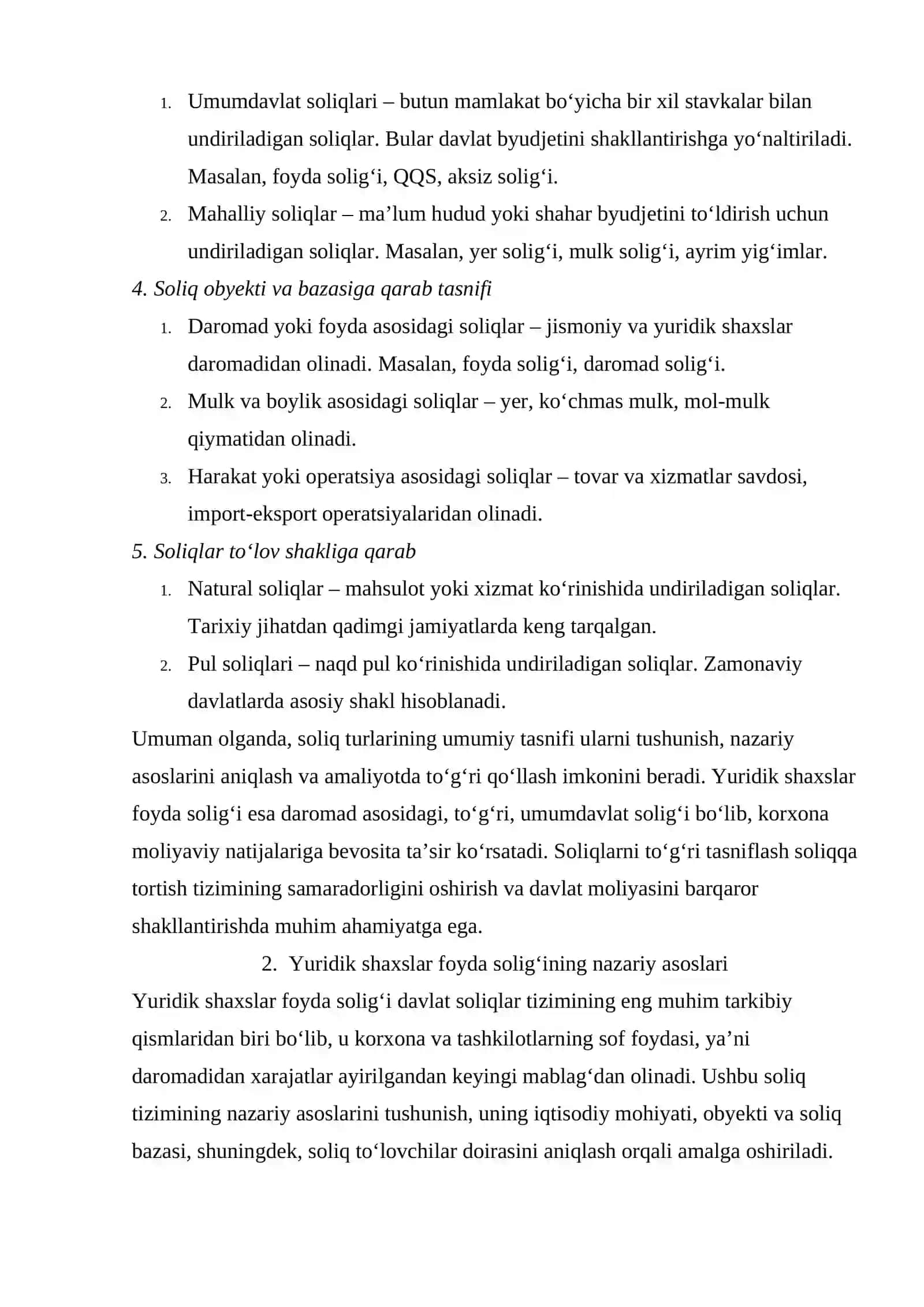 SOLIQ TURLARI YURIDIK SHAXSLAR FOYDA SOLIG'I 4