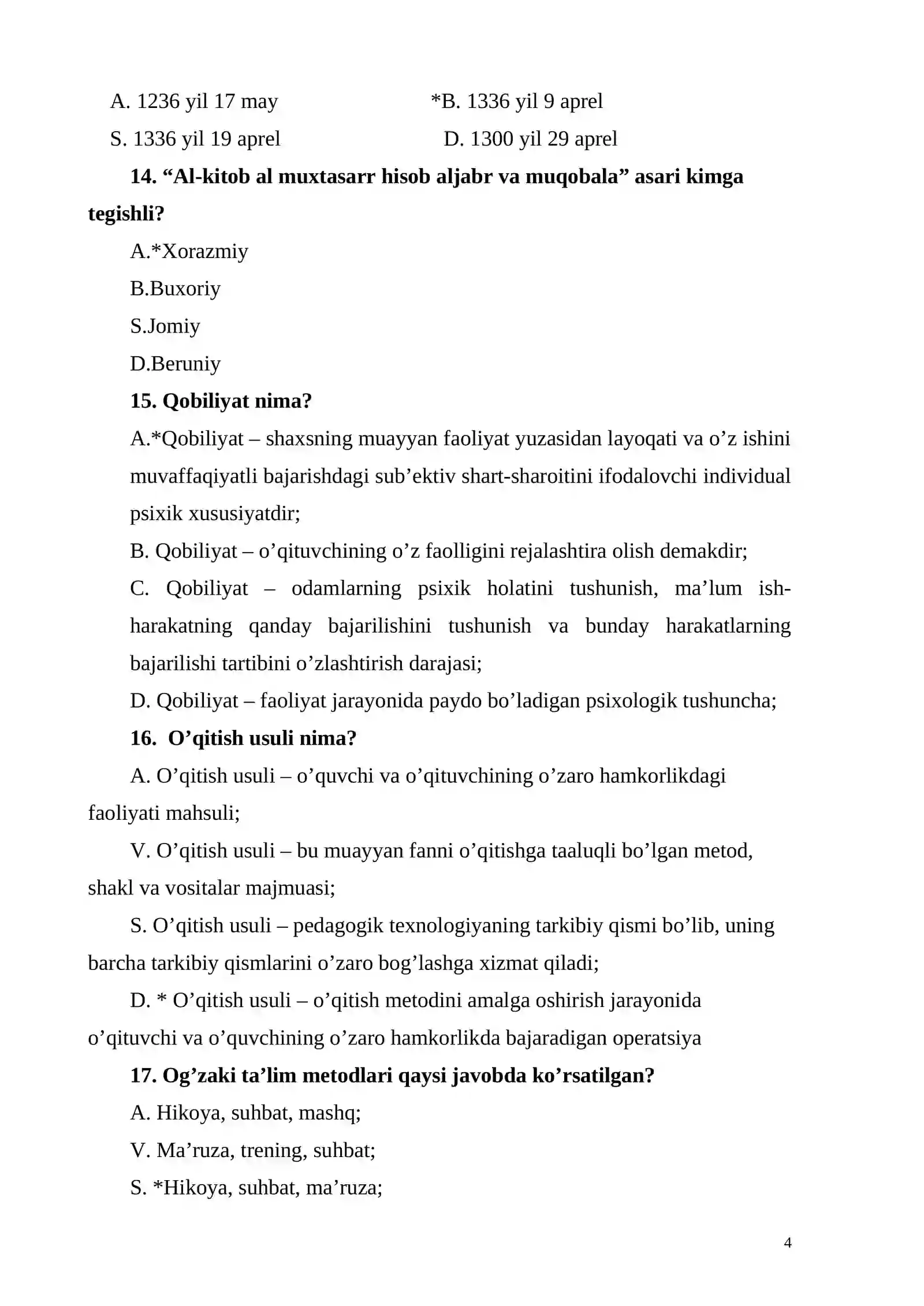Test variantlari 4