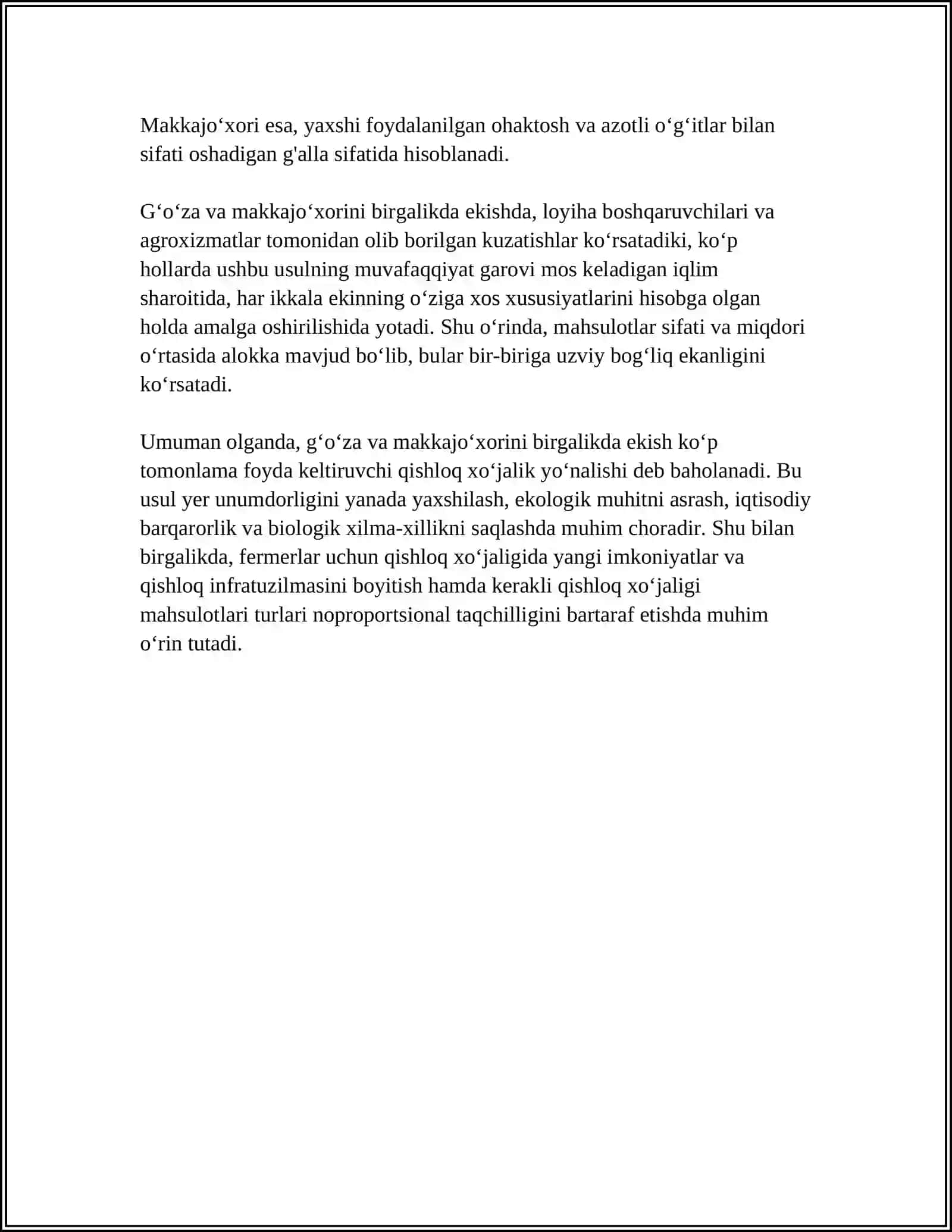 GʻOʻZANI HAMKOR EKINLAR BILAN BIRGA EKISH 4