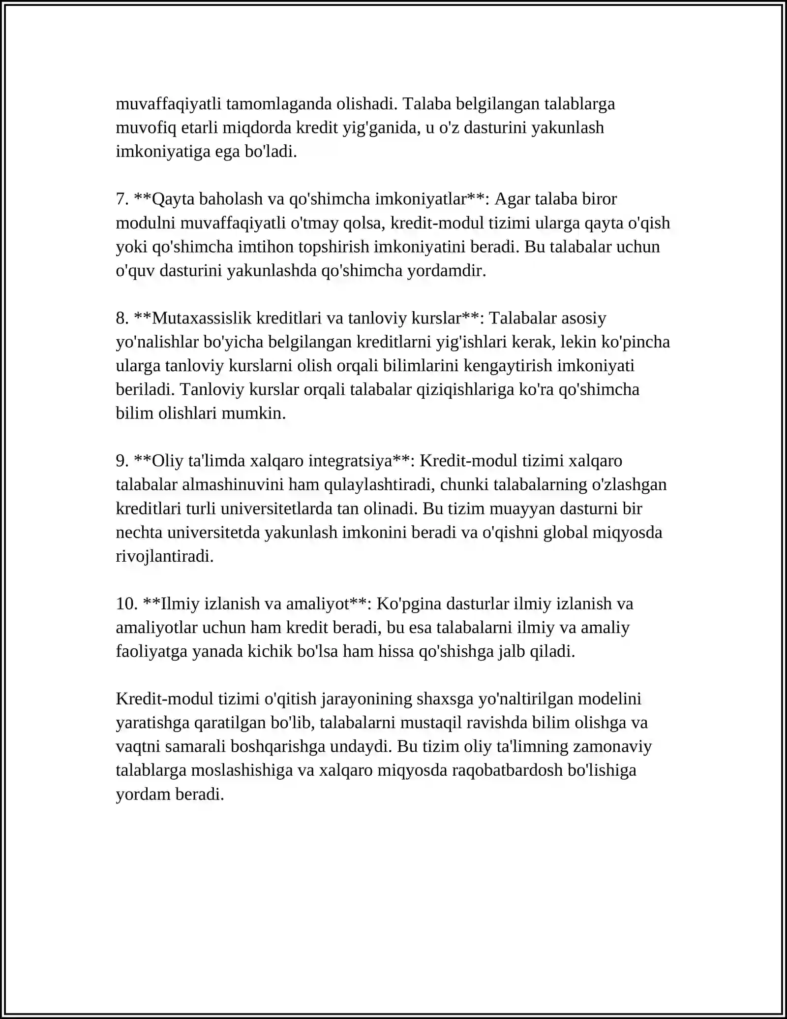 OʻQUV JARAYONINI KREDIT -MODUL TIZIMIDA TASHKIL QILISH KREDIT MODUL TIZIMINING AHAMIYATI 4