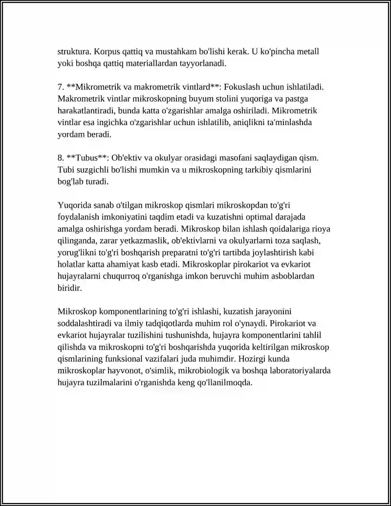 MIKROSKOP BILAN ISHLASH QOIDASI VAQTINCHALIK PREPARATLAR TAYYORLASH 4