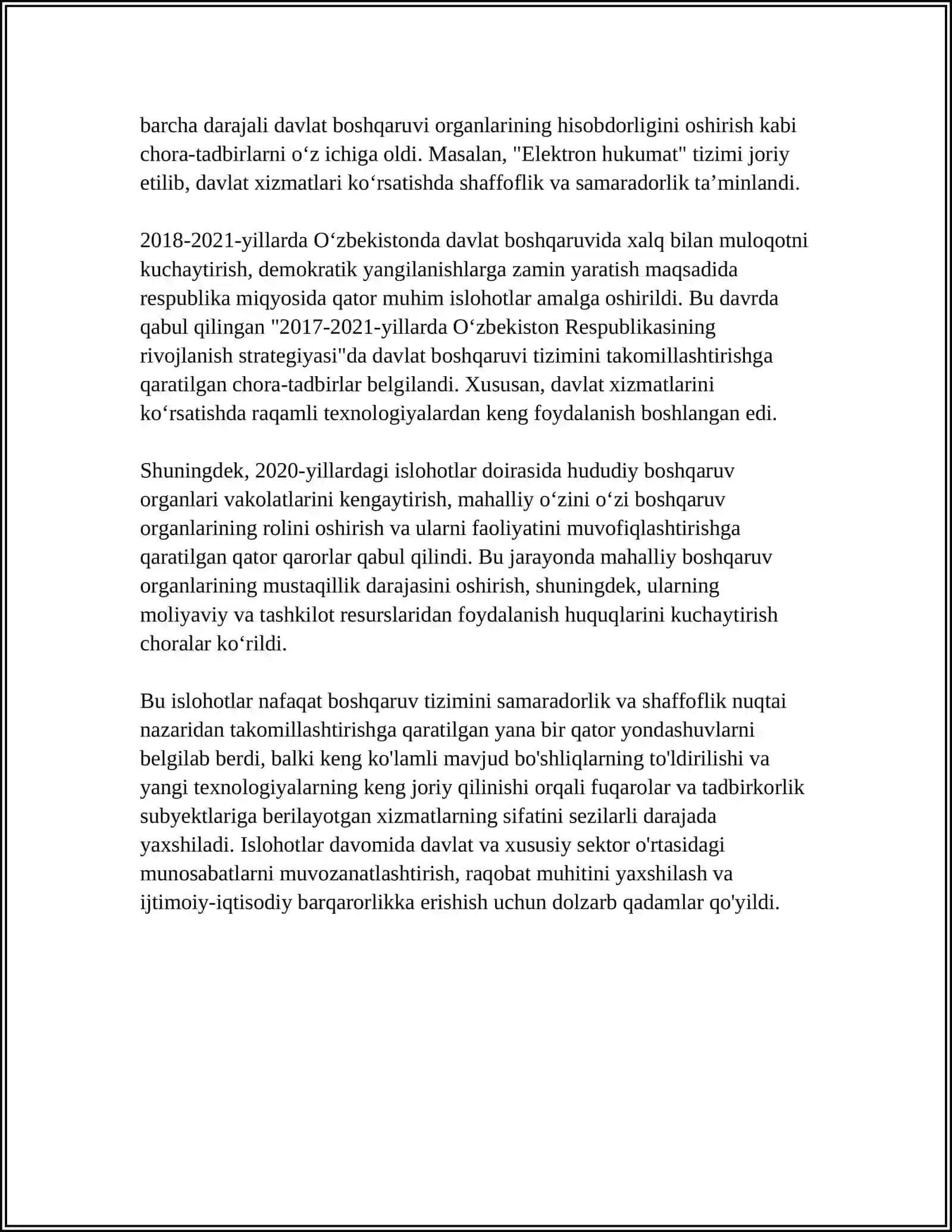 MUSTAQILLIK YILLARIDA DAVLAT BOSHQARUVI TIZIMIDA AMALGA OSHIRILGAN ISLOHOTLAR 4