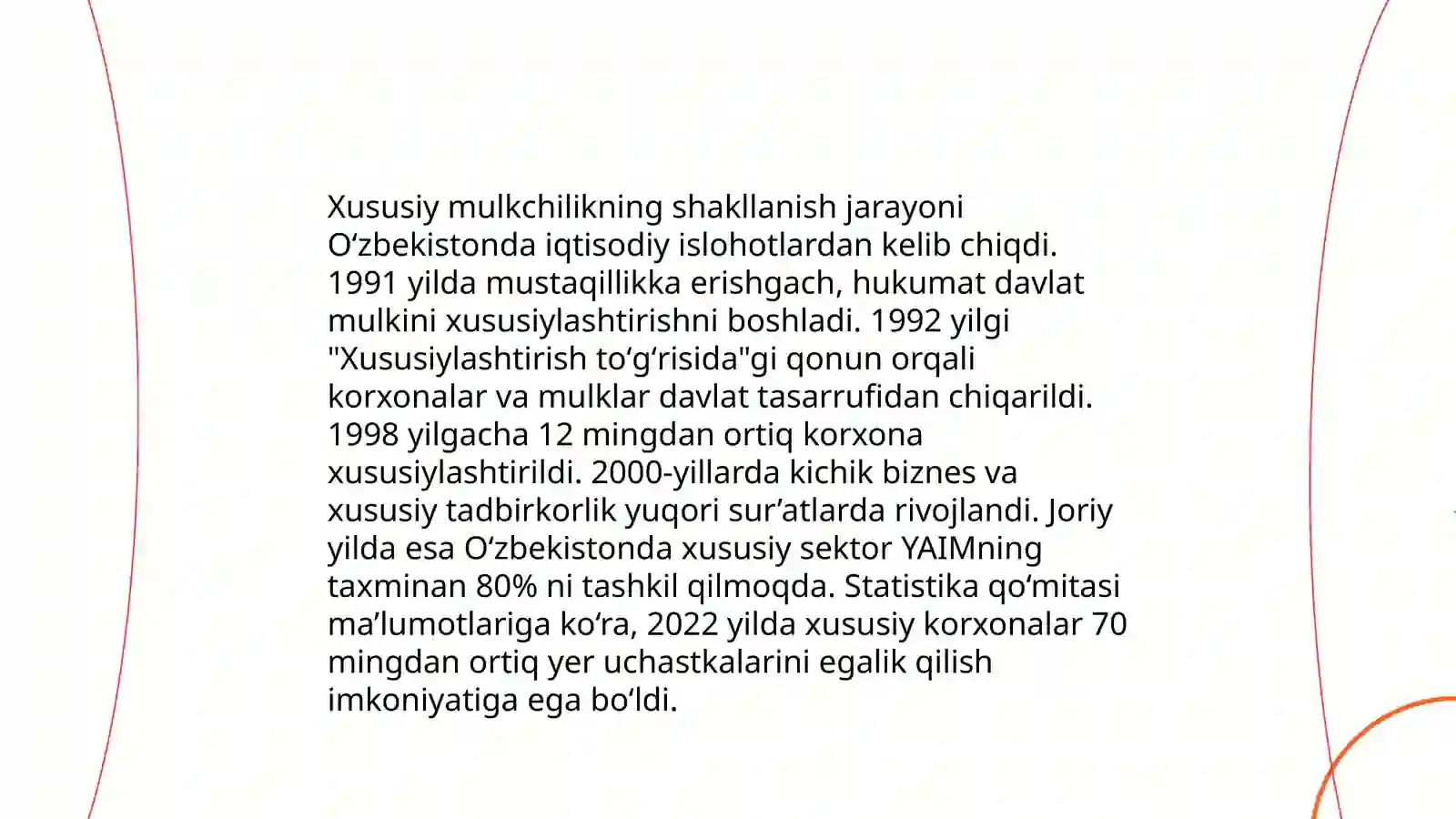 Iqtisodiy islohotlar,xususiy mulkchilikning shakllanishi.O‘zbekistonda bozor munosabatlari 4