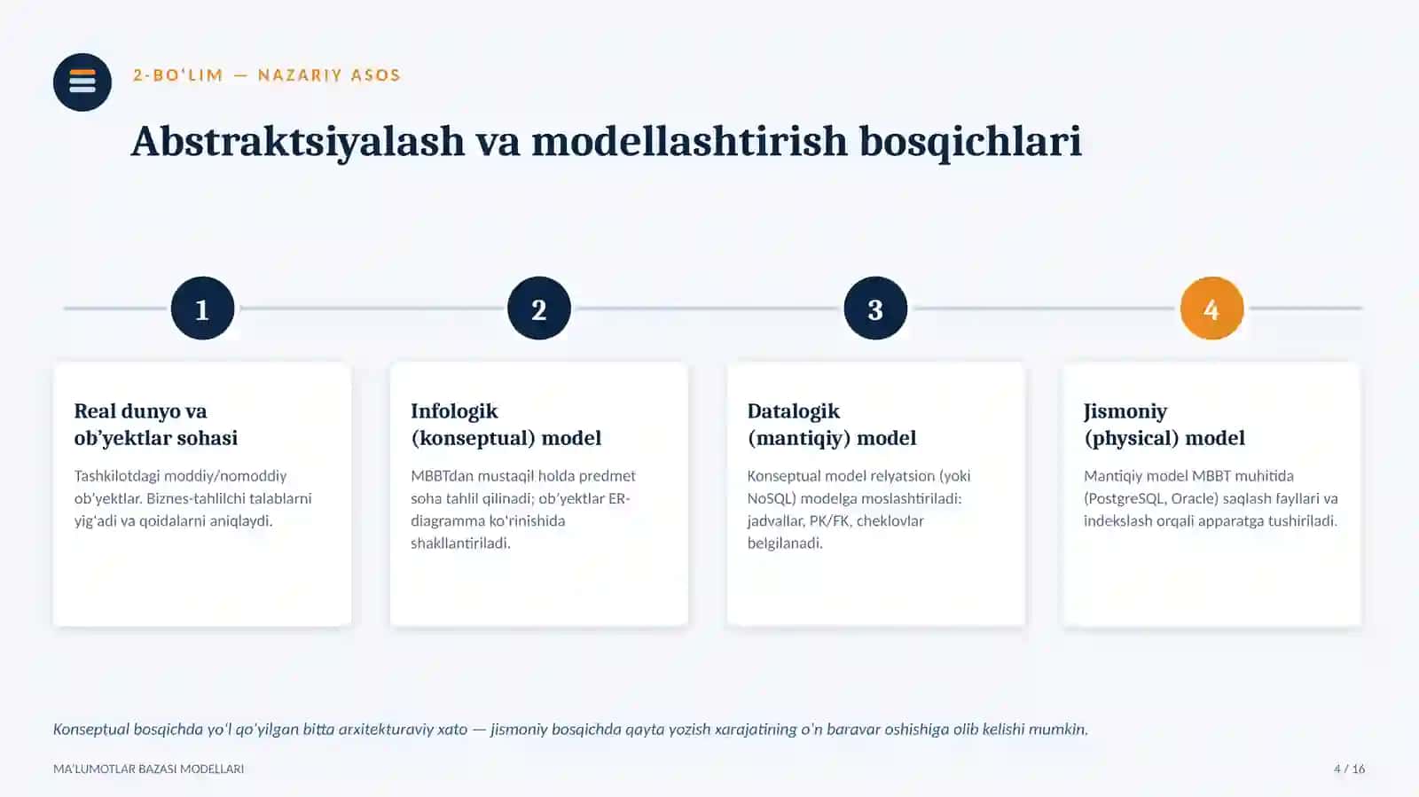 Ma’lumotlar Bazasi Modellari va Relyatsion Ma’lumotlar Bazasi 4