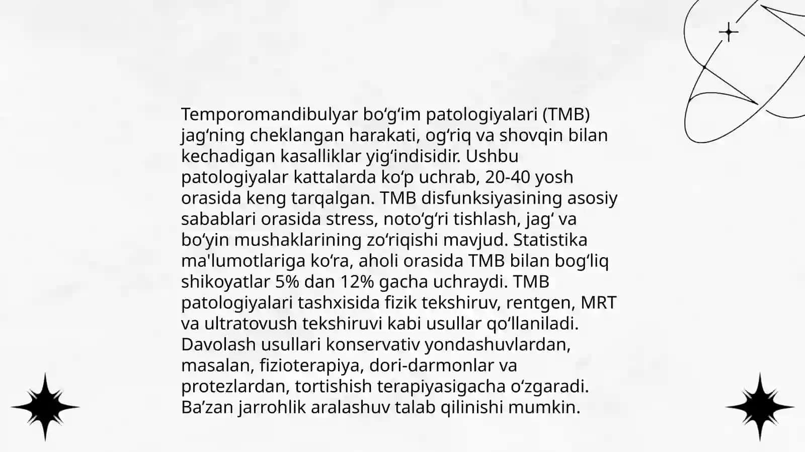 Yuz-jag‘ sohasidagi patologik o‘zgarishlarning fiziologik asoslari (bruksizm, artrit, nevralgiya) 4