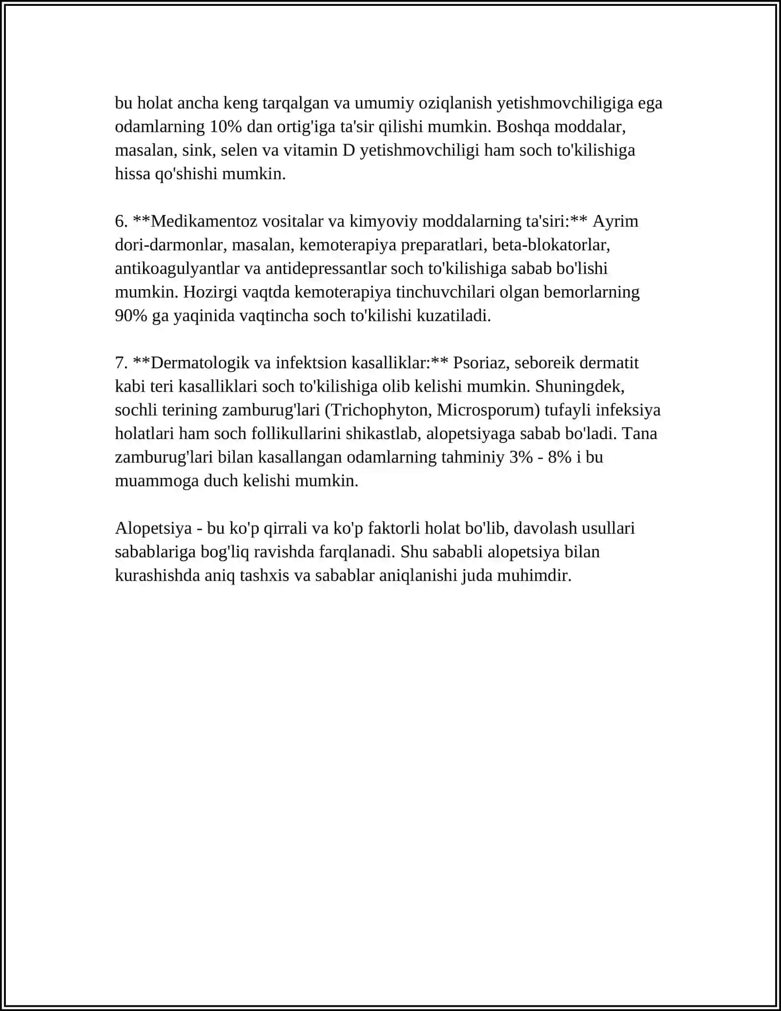 TERINING BRIKTIRUVCHI TO’QIMA KASALLIKLARI.ETIOLOGIYASI,PATOGENIZI,TESNIFI, DIAGNOSTIKASI, DAVOLASH VA PROFILAKTIKASI. ALAPETSIYA 4
