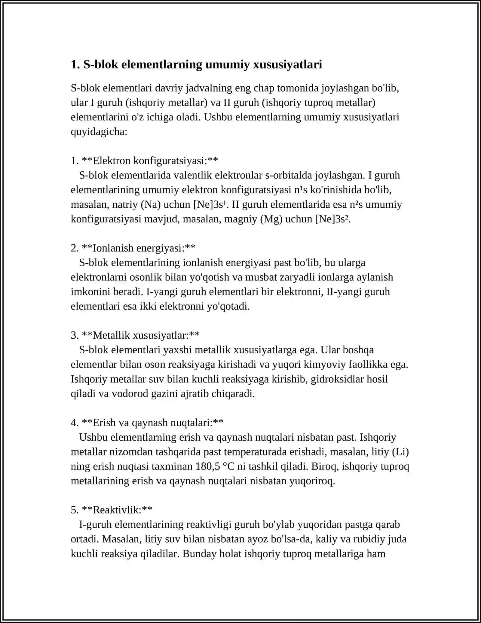 BIOGEN ELEMENTLAR KIMYOSI. S-.P-.D- ELEMENTLARNI FIZIK KIMYOVIY XOSSALARI 4