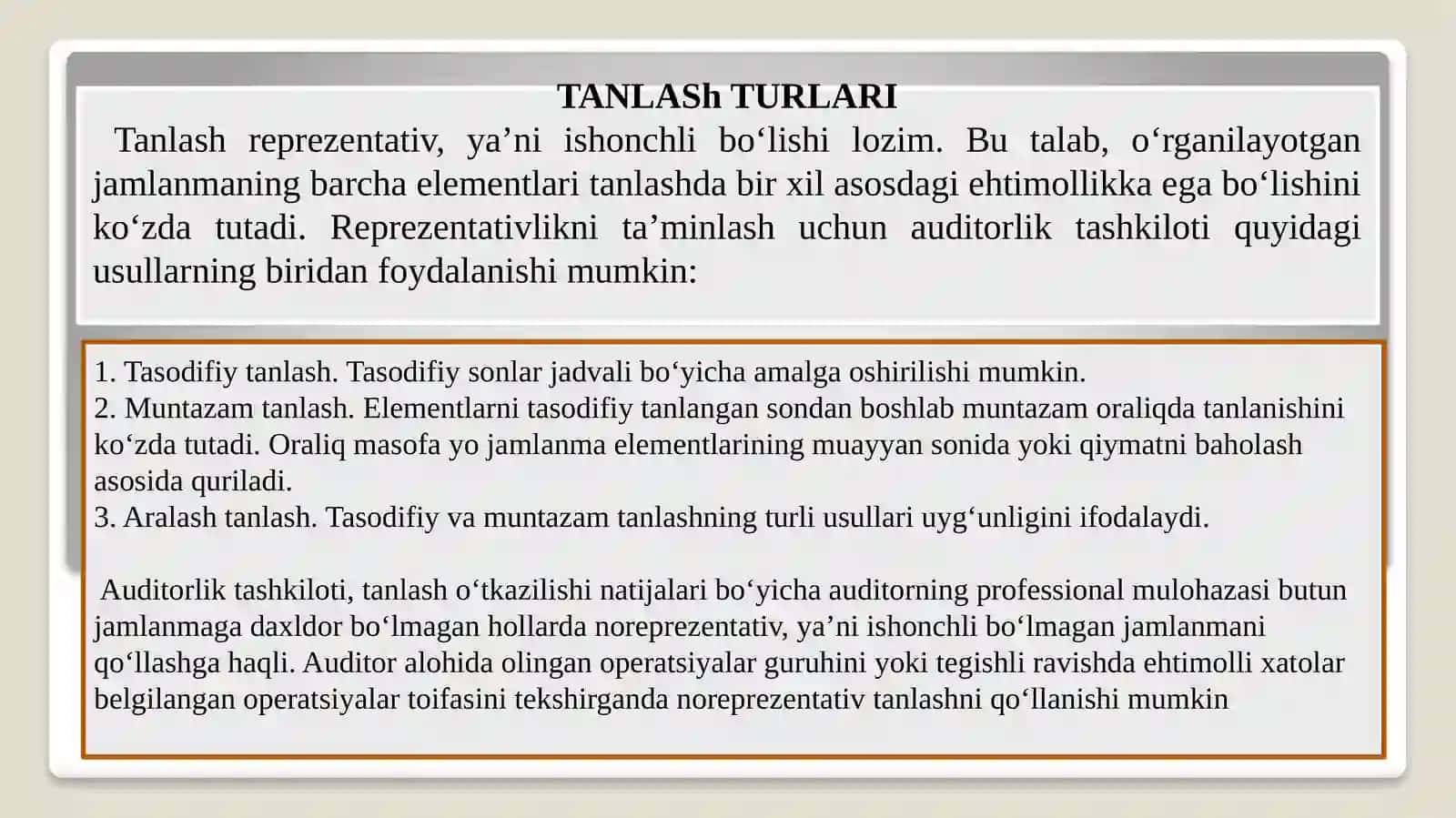 Auditorlik tanlash mavzusi 4