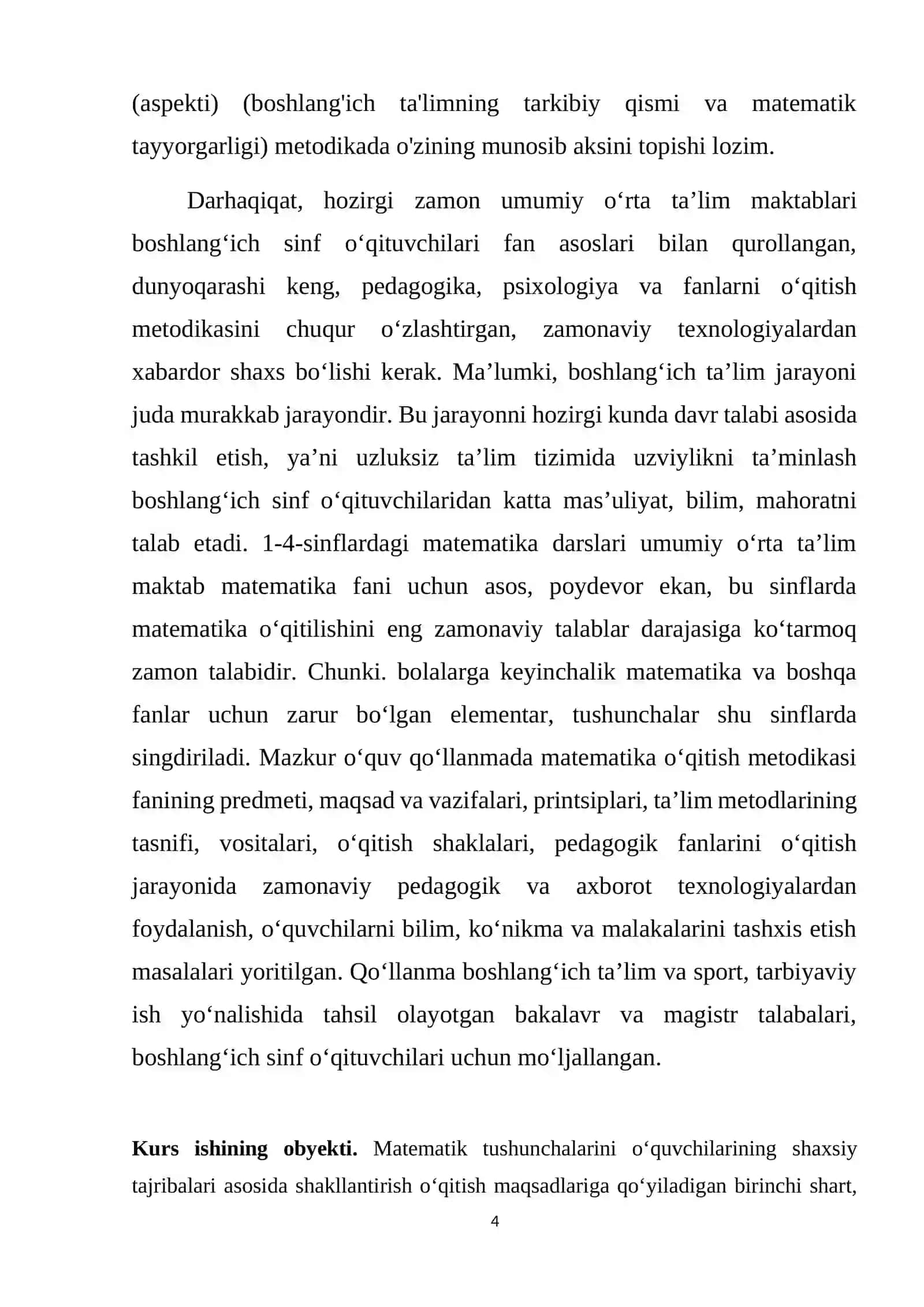 OG’ZAKI MATEMATIK MASHQLARDAN FOYDALANIB 4-SINF O‘QUVCHILARINI O’QUV FAOLLIGINI RIVOJLANTIRISH 4