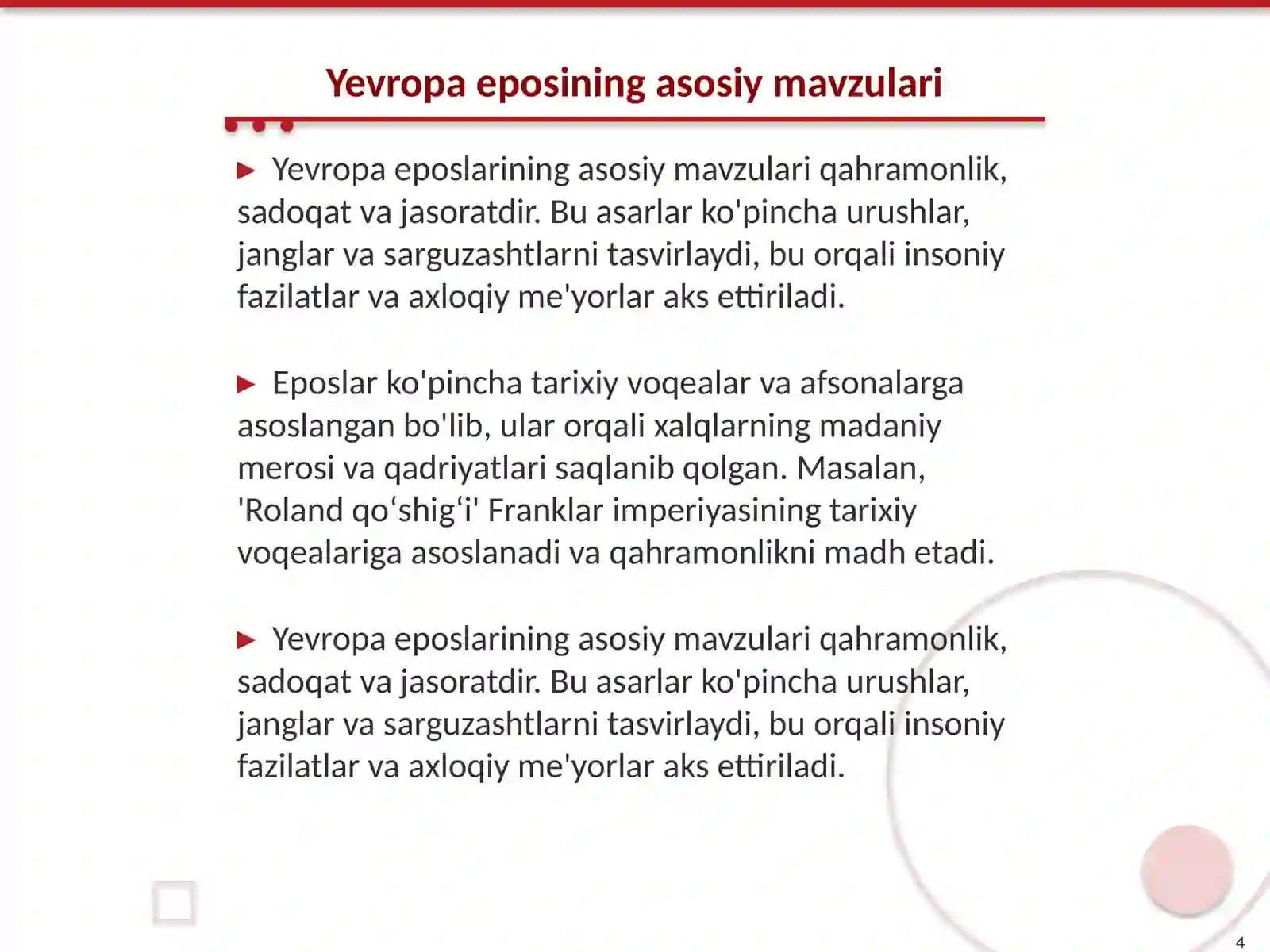 Oʻrta asrlar Yevropa xalqlari eposi 4