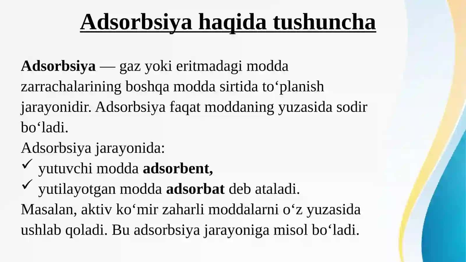 Sirt xodisalari va adsorbsiya. Xromatografiya. 4