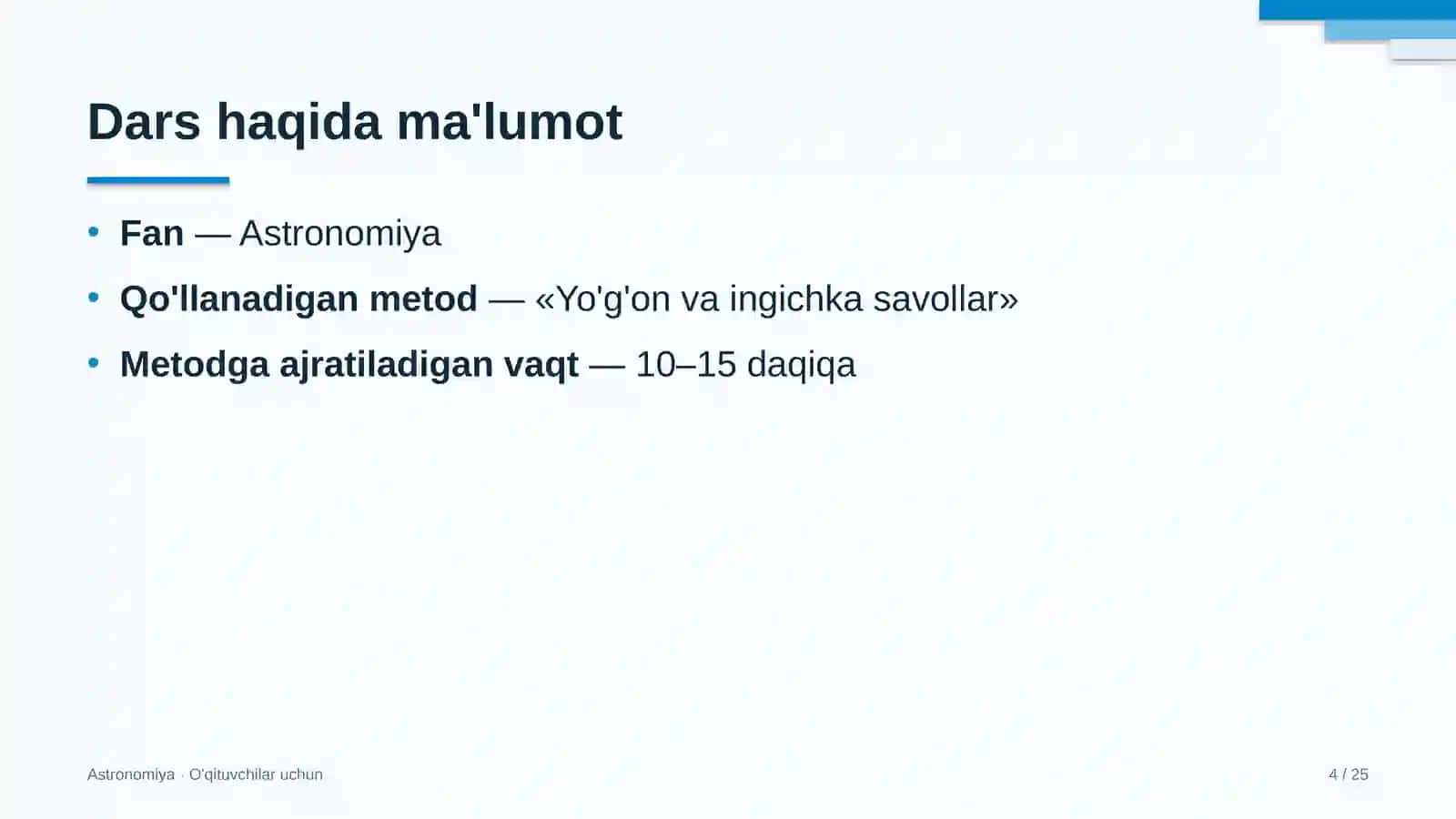 astronomiya darslarida yo'g'on va ingichka savollar metodidan foydalanish 5096 4
