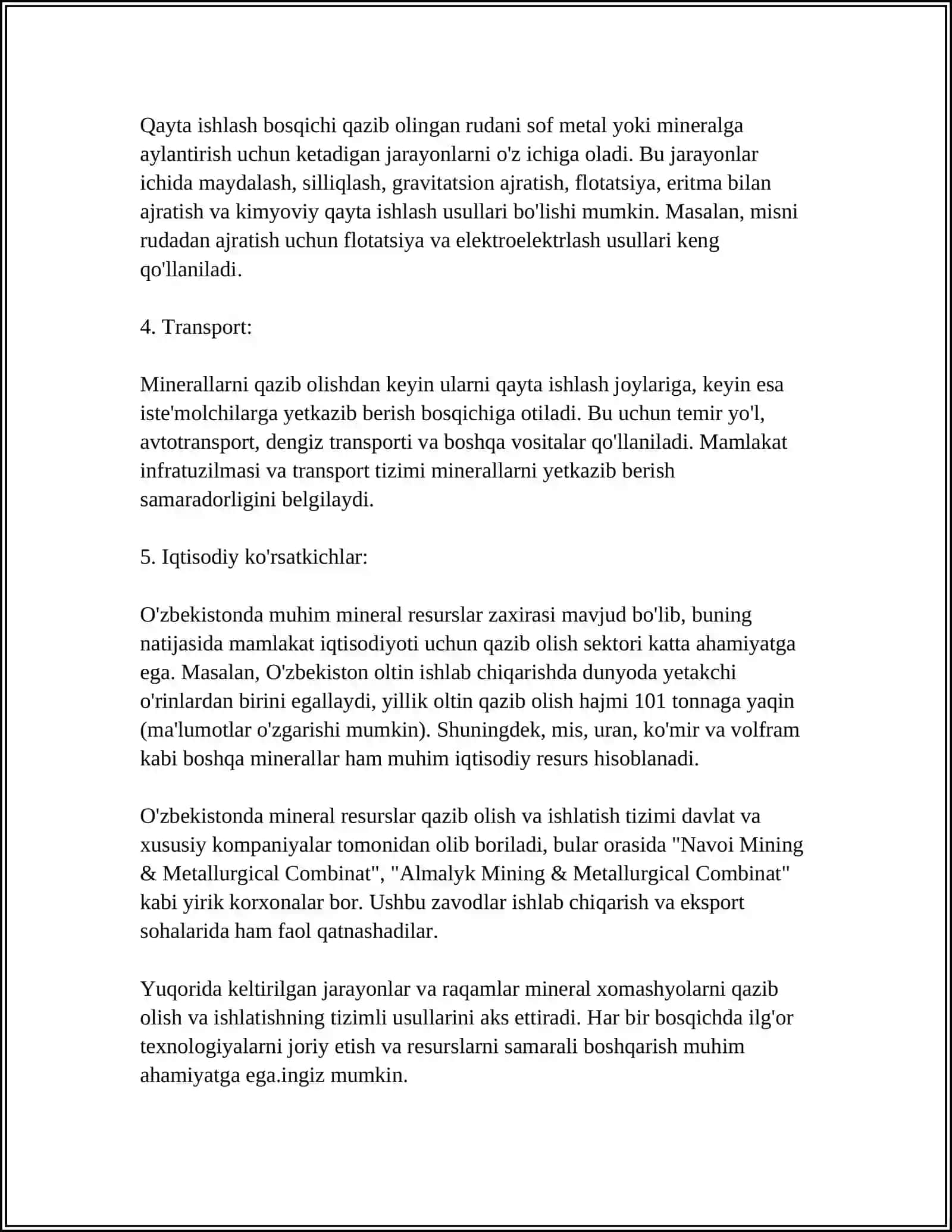 MINERAL XOMASHYO RESURSLARIDAN FOYDALANISH VA ULARNI MUHOFAZA QILISH 4