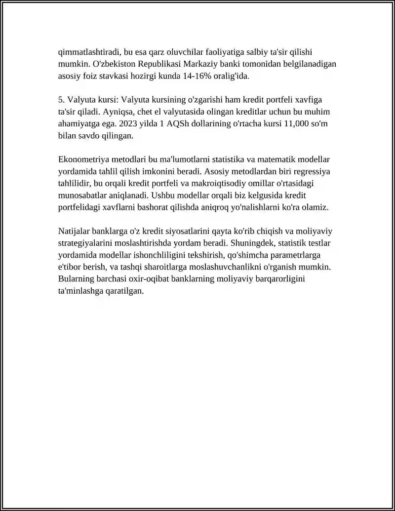 TIJORAT BANKLARINING KREDIT PORTFELINI EKONOMETRIK MODELLASHTIRISH 4
