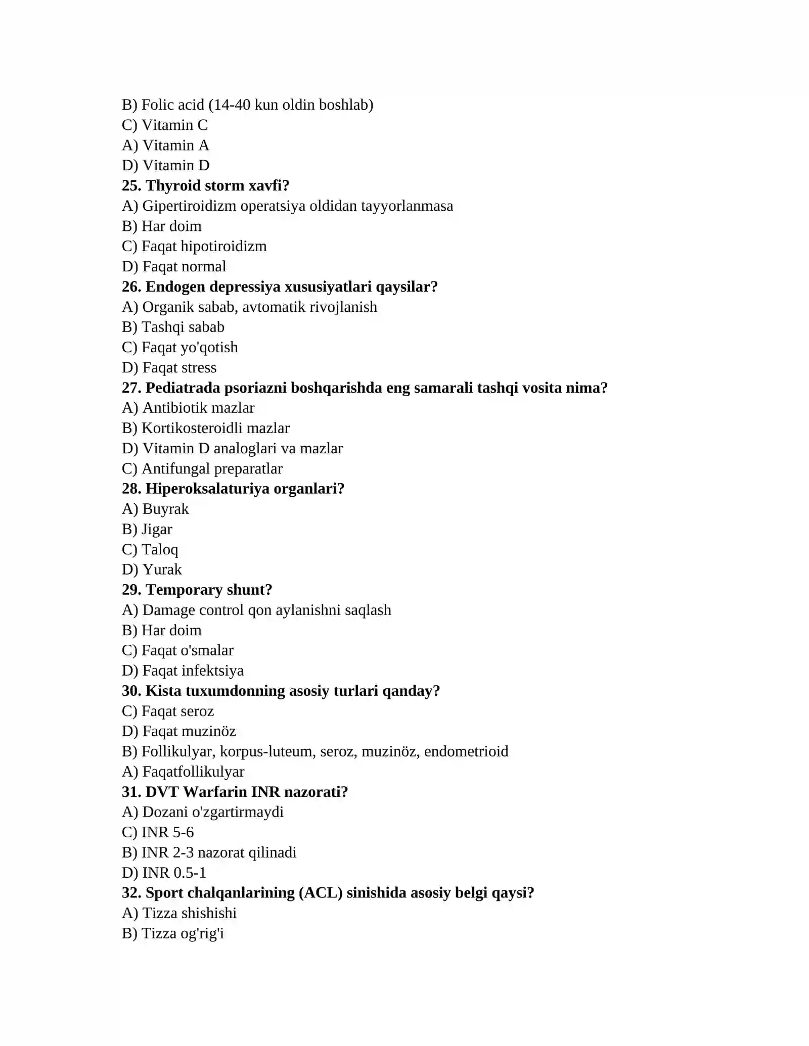 Tibbiyot bilim testi 4