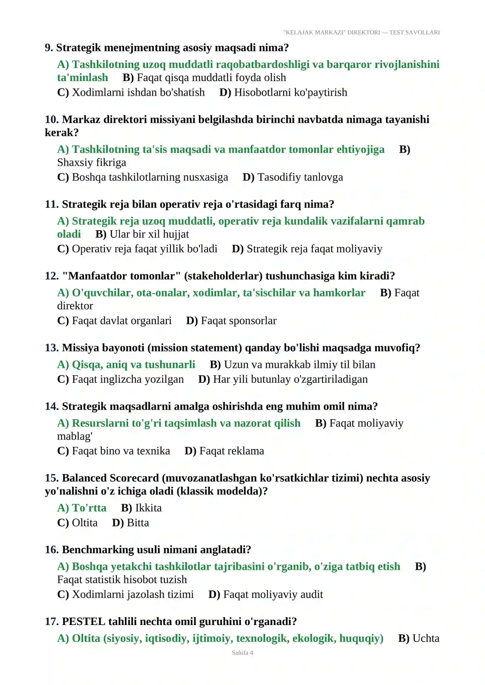 Kelajak markazi direktori test javoblari 4