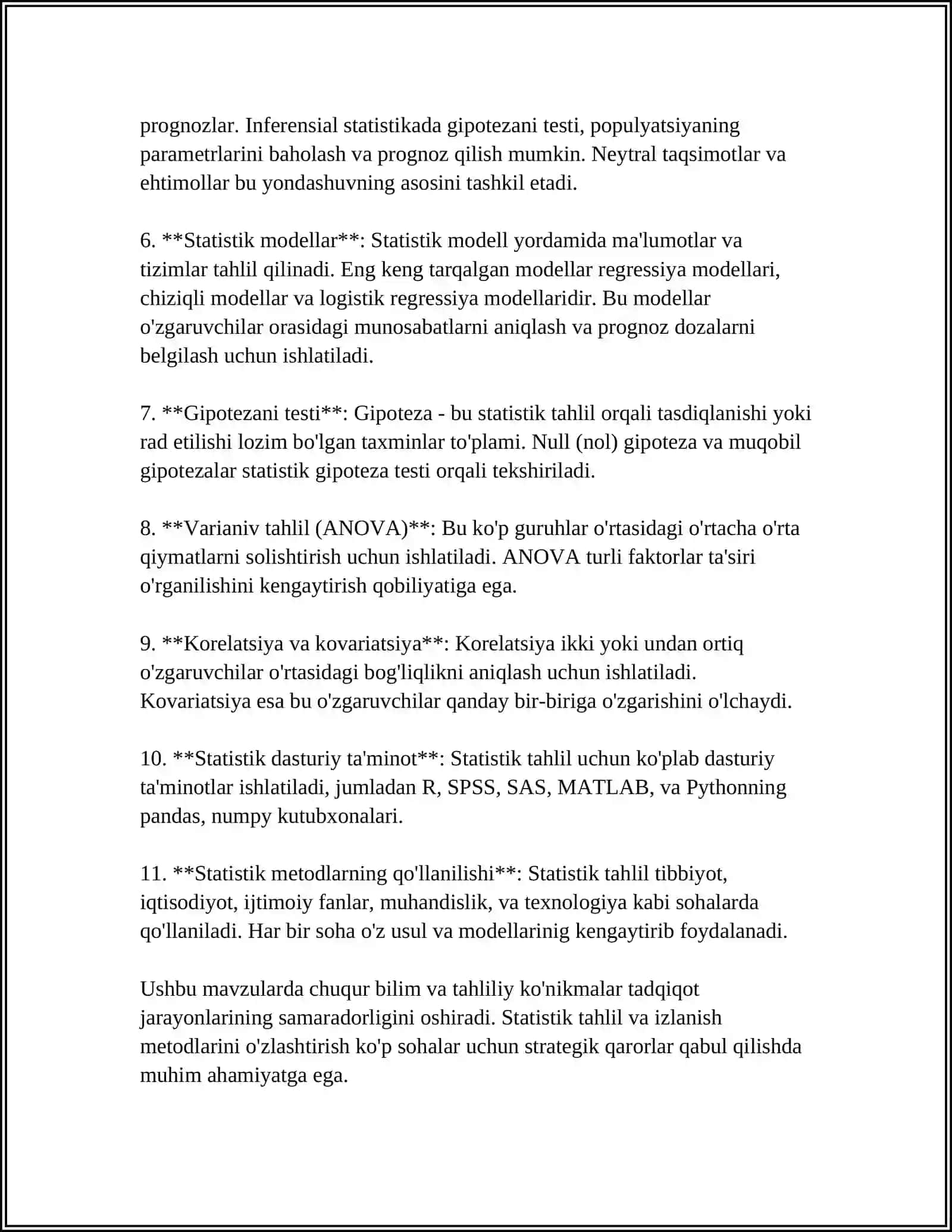 ZAMONAVIY ILMIY TADQIQOTLARDA STATISTIK USULLAR VA ULARNING AMALIY QOʻLLANISHI 4
