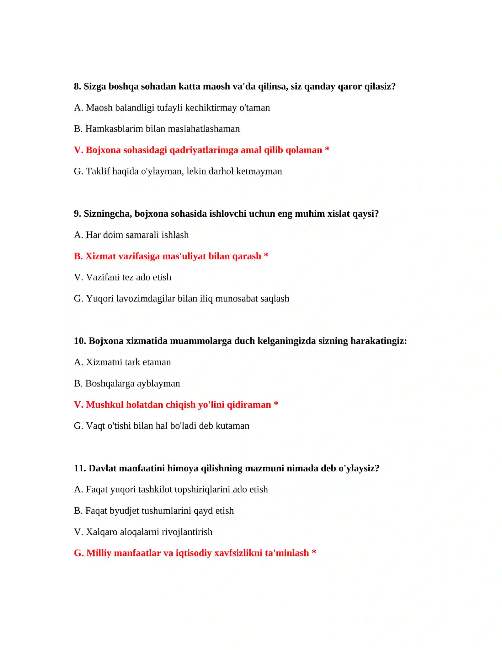 Bojxona imtihoniga test bilan tayyorlanish 4