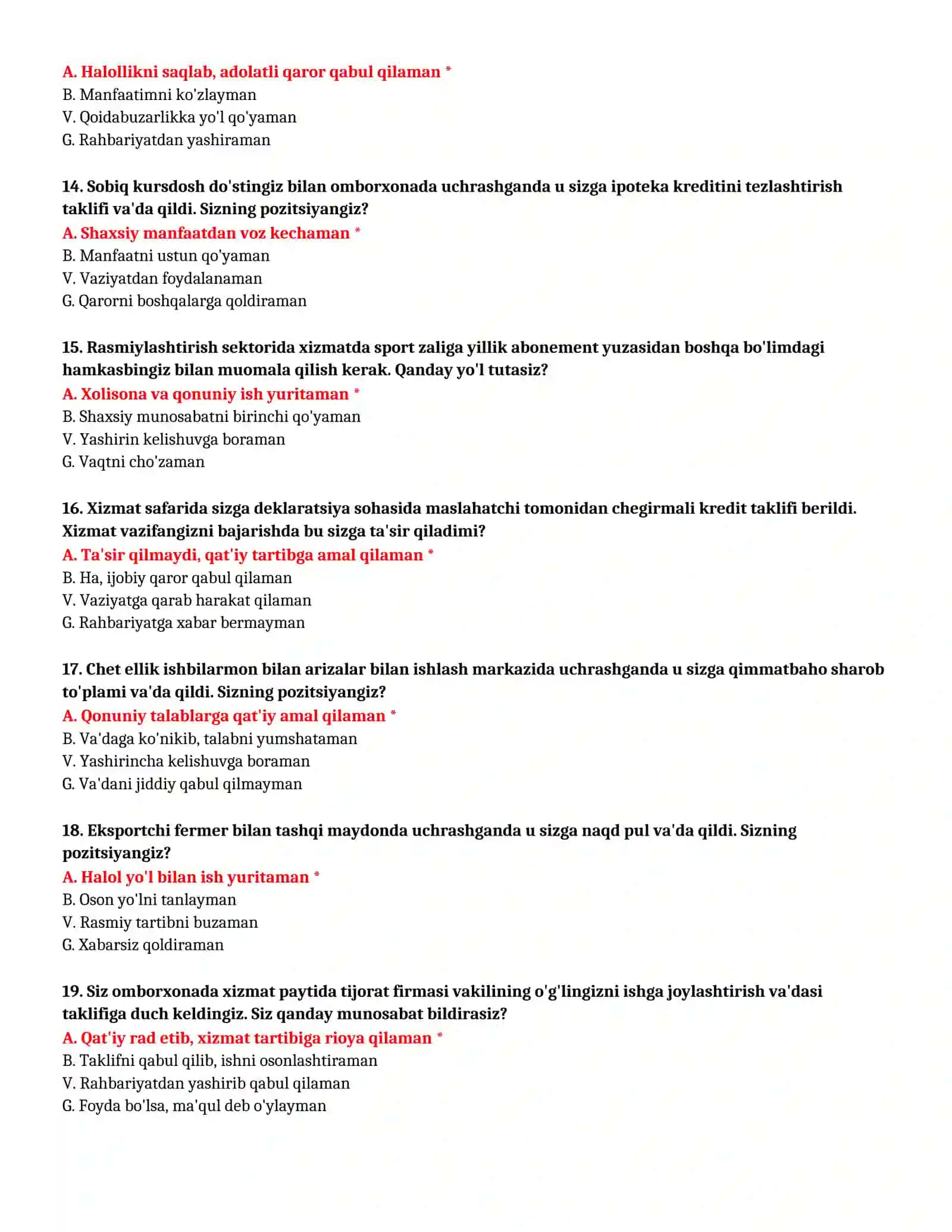 BOJXONA AKADEMIYASI - KASBIY TANLOV TEST SAVOLLARI (№49) 4