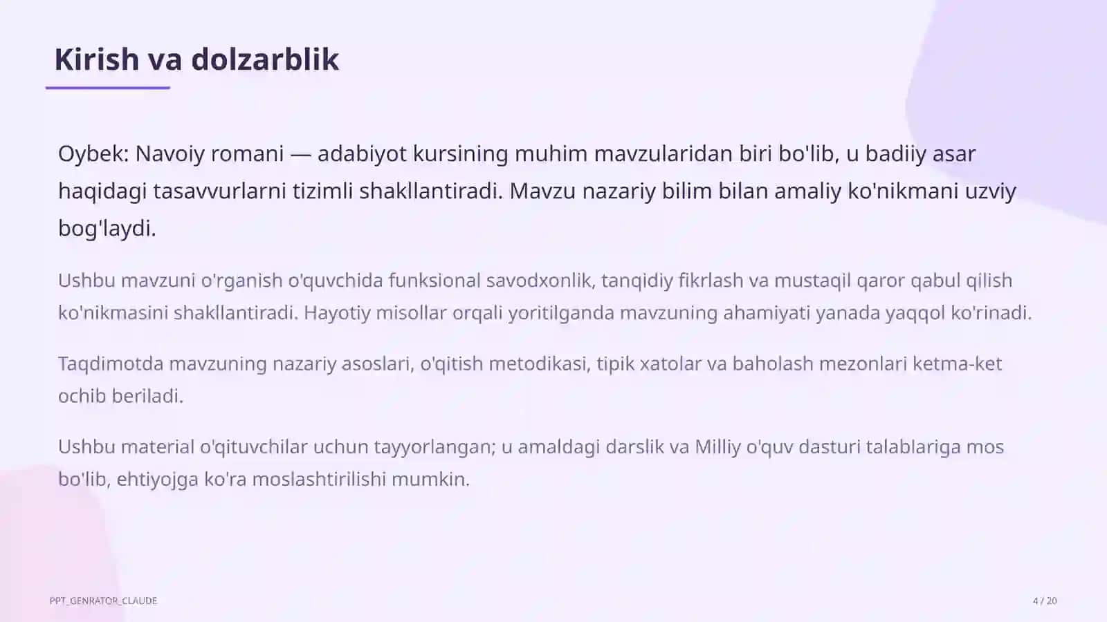 Oybek: Navoiy romani (10-sinf) 4