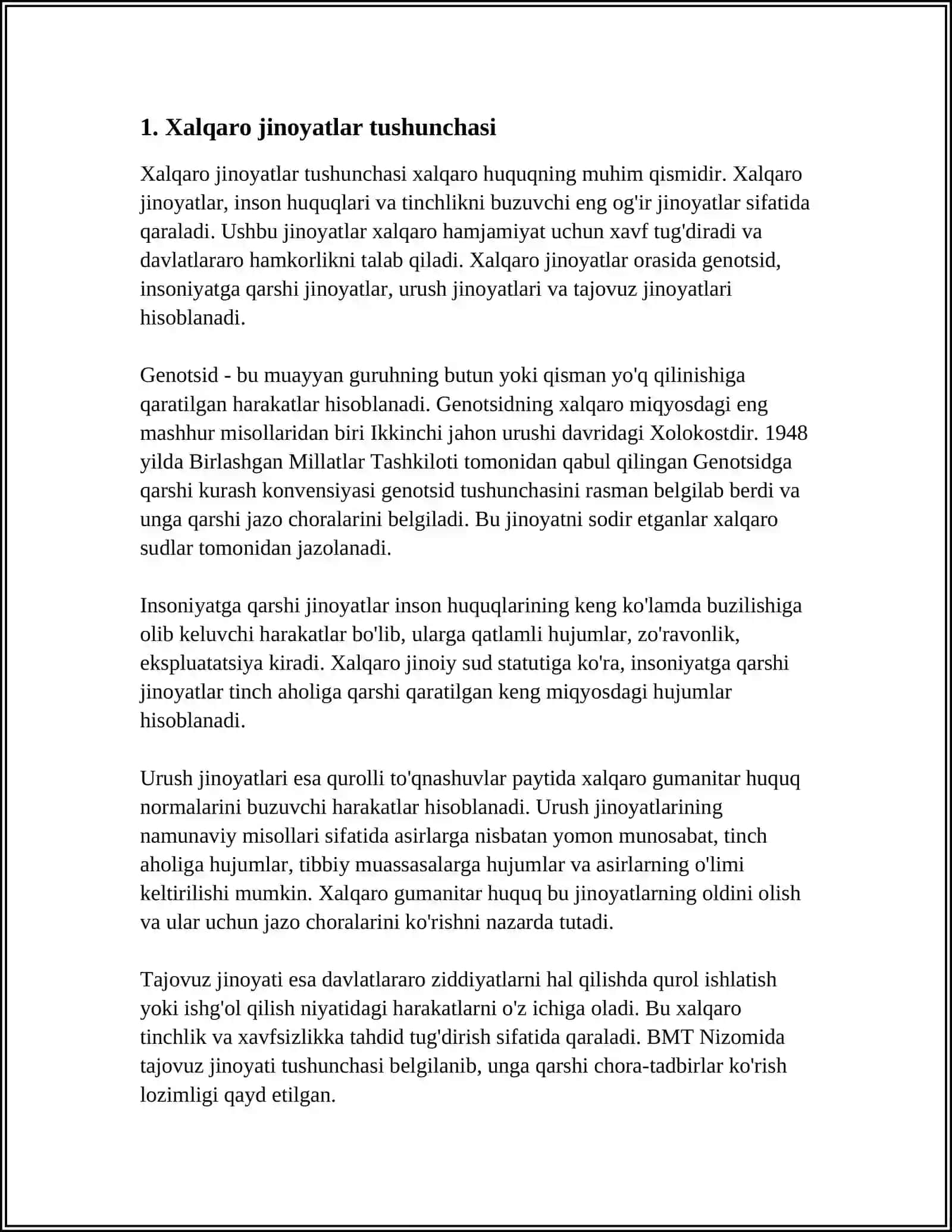 XALQARO JINOYATLAR BO'YICHA JINOYAT ISHLARI YUZASIDAN ODIL SUDLOVNI XALQARO SUDYALAR VA JINOYAT SUDLOVINING BOSHQA ISHTIROKCHILARI ISHTIROKIDA AMALGA OSHIRISHGA VAKOLATLI MILLIY SUDLAR 4