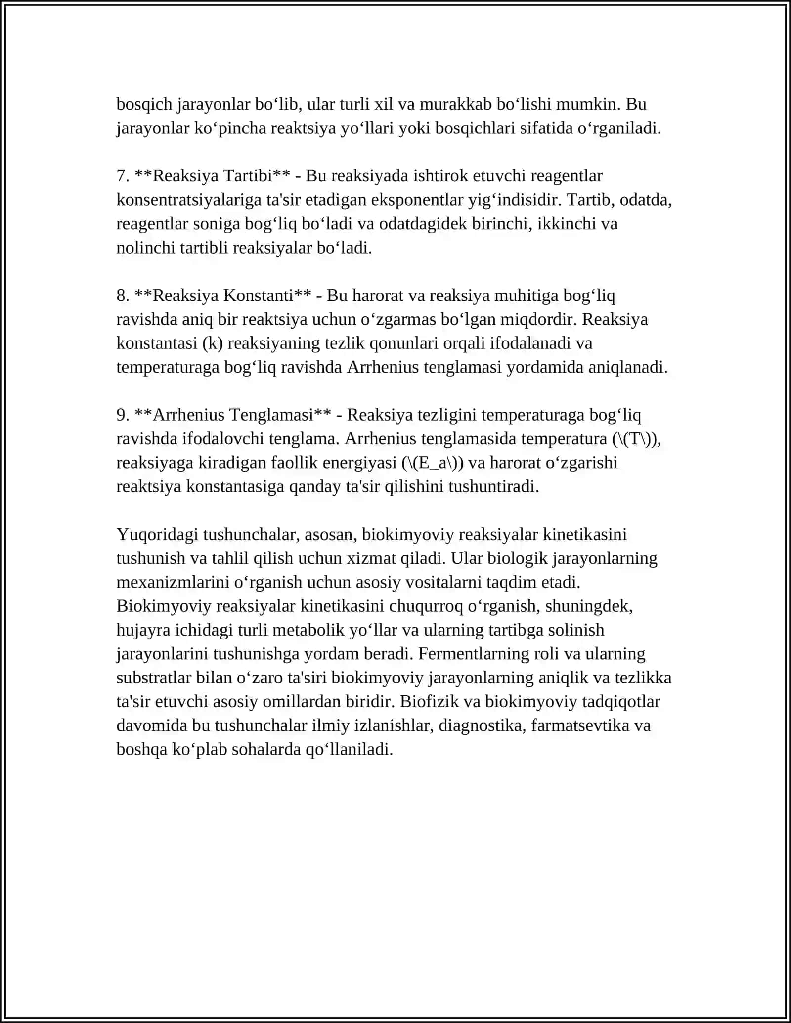 BIOKIMYOVIY REAKSIYALAR KINETIKASI. FERMENTATIV KATALIZ VA UNING XUSUSIYATLARI 4