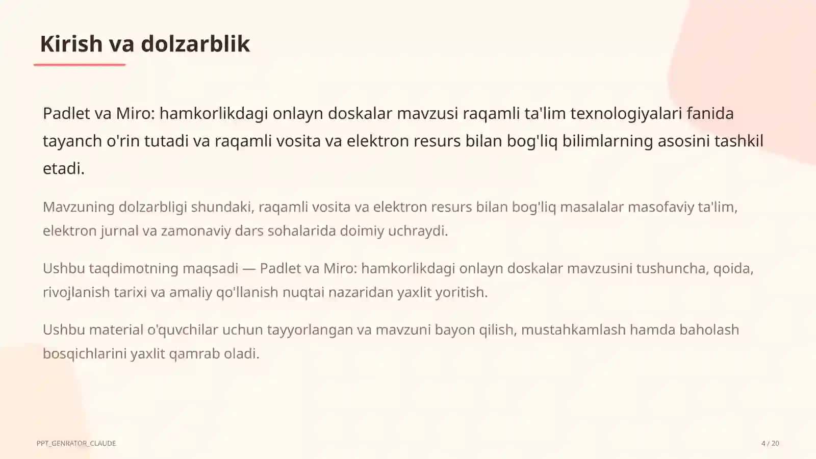 Dars rejasi 4