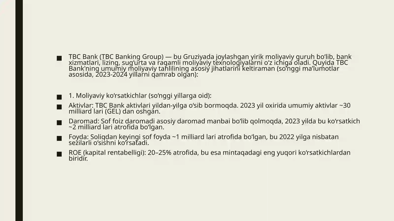 TBC bankining iqtisodiy va menejment tomonlarining umumiy tahlili 4